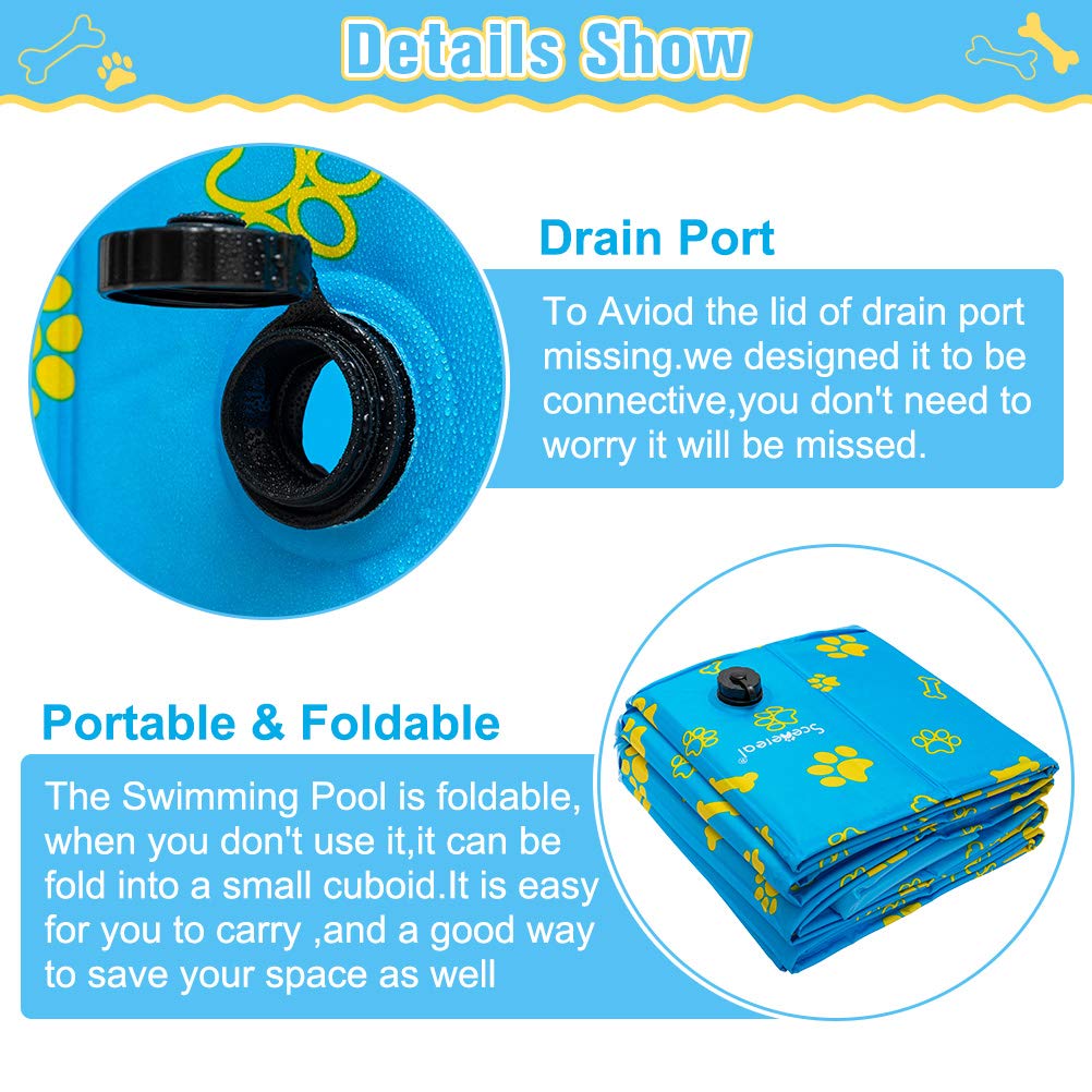 SCENEREAL Swimming Pool for Dogs Kids Toddlers - Large Foldable Pet Pool Bathing Tub with Paw Printing Outdoor Bathtub Collapsible for Small Medium Large Dogs Puppies