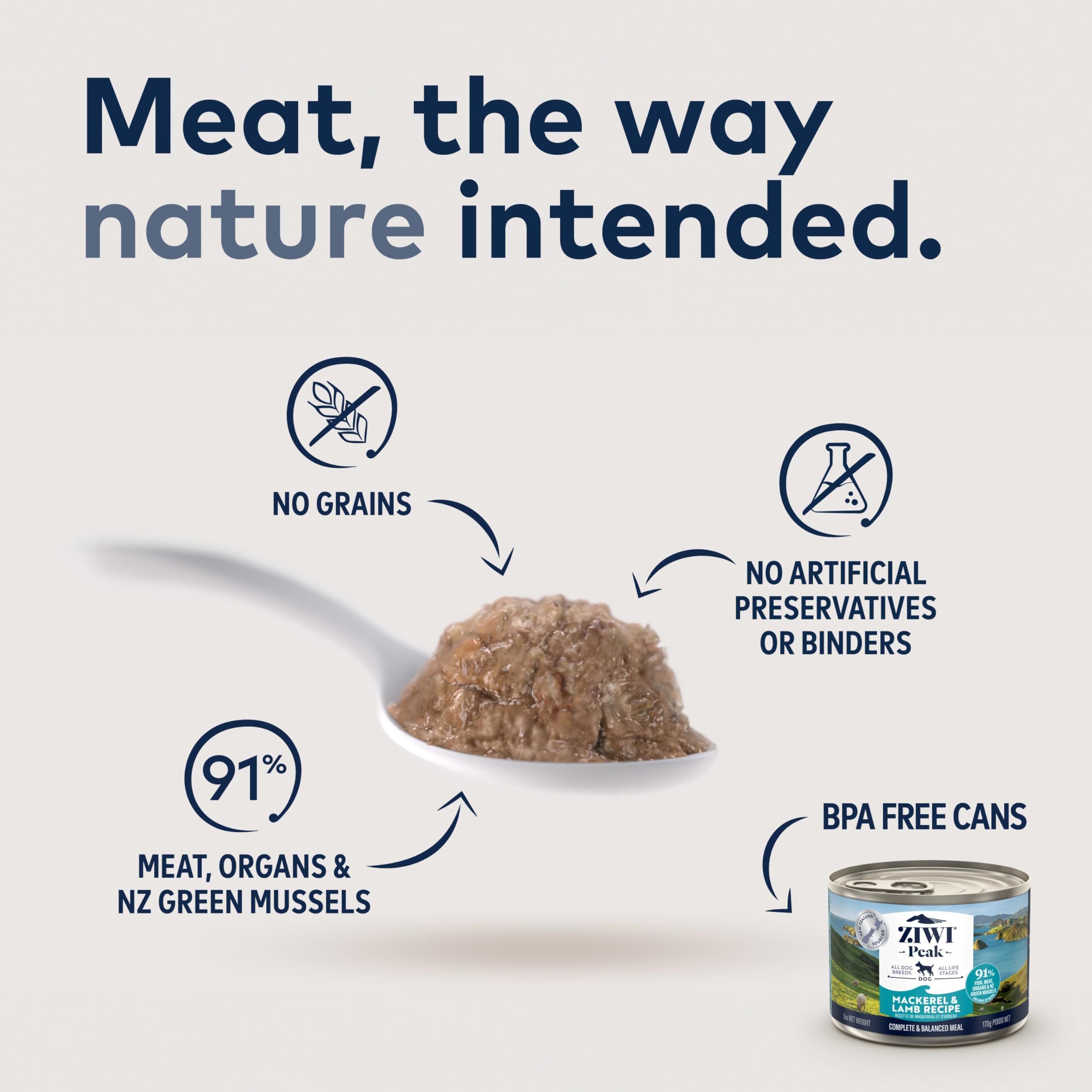 ZIWI Peak Canned Wet Dog Food – All Natural, High Protein, Grain Free, Limited Ingredient, with Superfoods (Mackerel & Lamb, Case of 12, 6oz Cans)