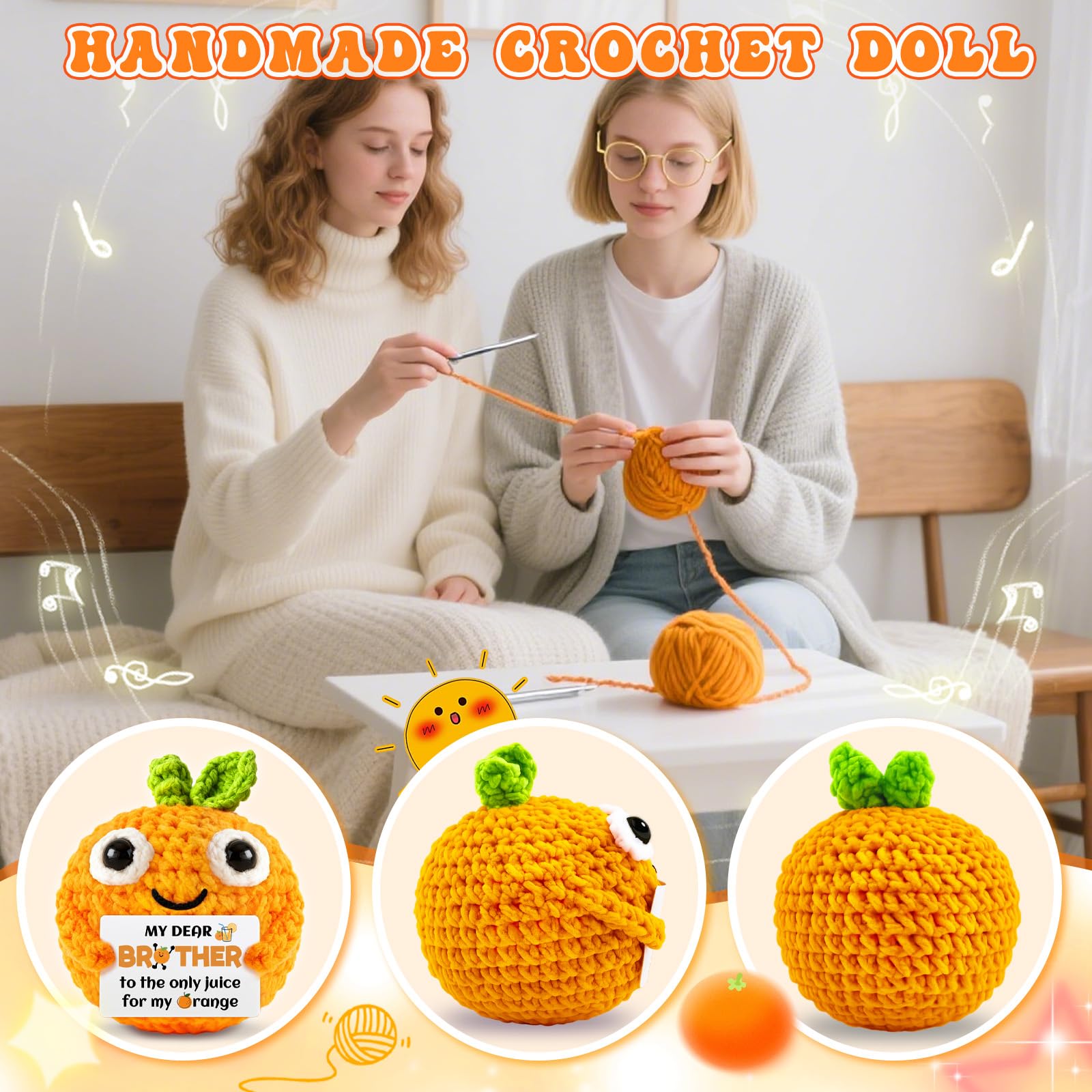 hixkvpen Funny Brothers Gifts from Sister Brother Emotional Up Support Crochet Orange Gifts Graduation Easter Basket Stuffers Fillers Fathers Day for Big Little Bro Brothers Cute Orange Decor