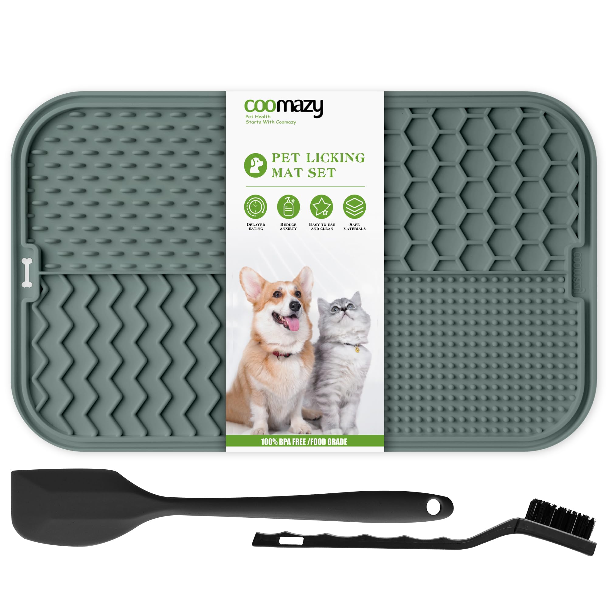 Coomazy Larger Lick Mat for Dogs, Lick Mat Designed for Large Breed Dogs, Slow Feeder & Non-Slip Design, Boredom and Anxiety Reducer, Suitable for All Wet Food, Non-Toxic, Green
