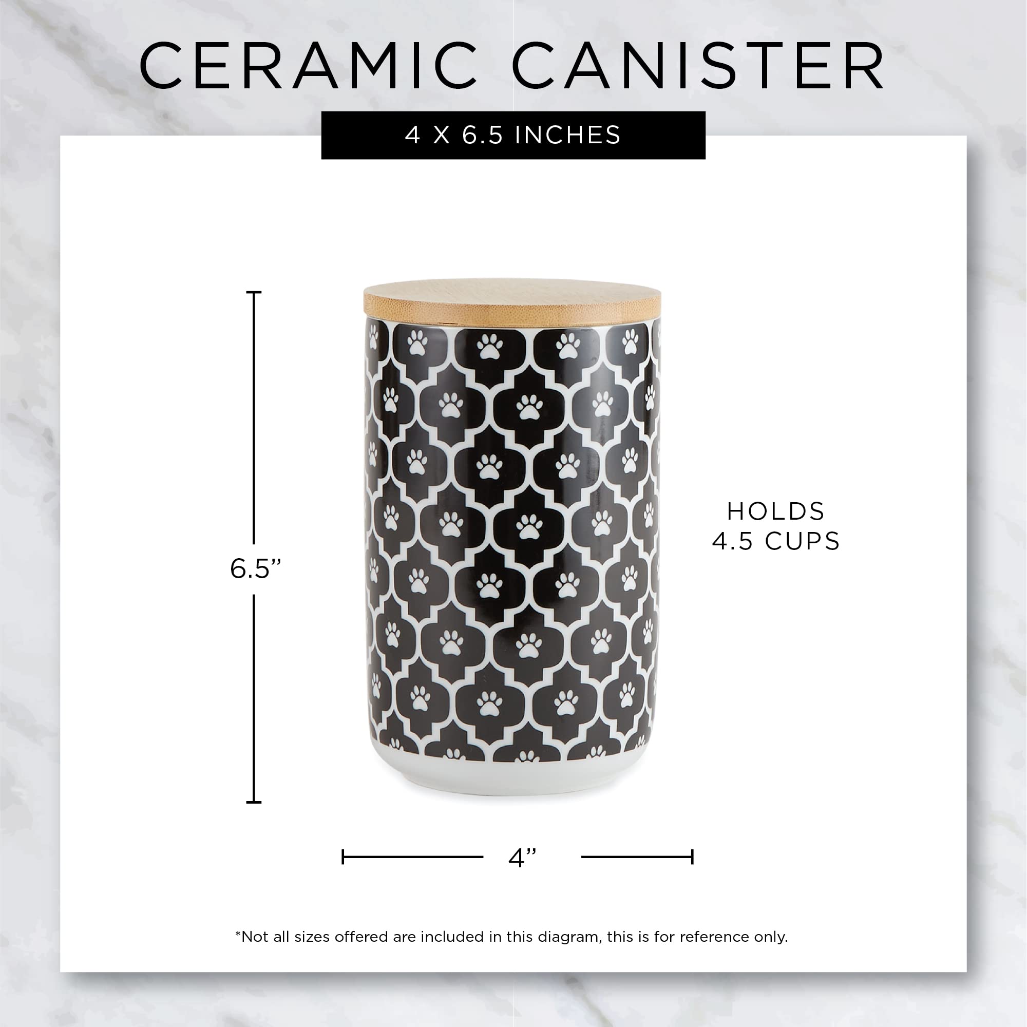 Bone Dry Ceramic Treat Jar for Cats and Dogs, Bamboo Lid, Dishwasher Safe Canister, 4x6.5", Black/White, Cat Treats