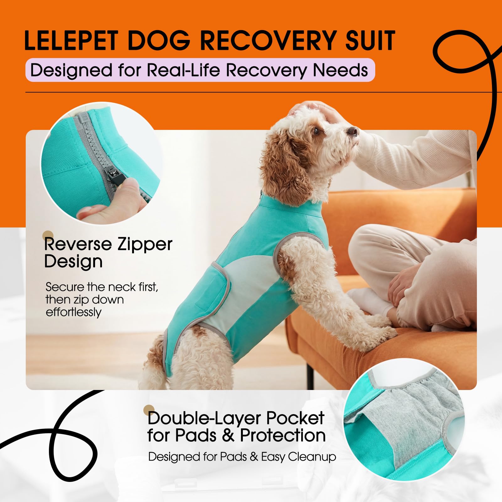LeLePet Dog Surgery Recovery Suit,Soft Recovery Suit for Dogs,Dog Onesie for Surgery Female Spay & Male Neuter,Protective Pet Post-Op Clothes with Back Zipper Anti Licking,E-Collar Cone Alternative
