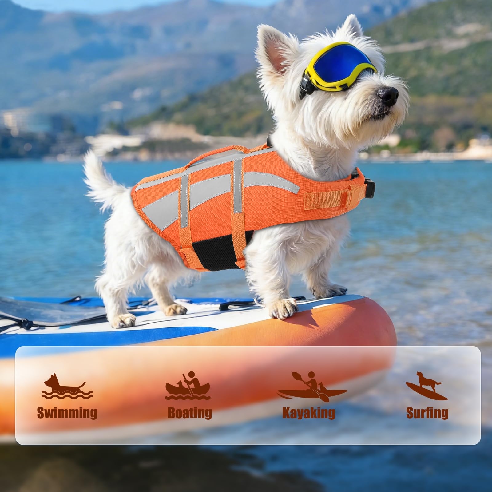EMUST Life Vests for Dogs, Lightweight Small/Medium/Large Dog Life Preserver, XL Dog Life Jacket for Swimming/Boat/Water, Life Jacket for Large Dogs, NewOrange, XL