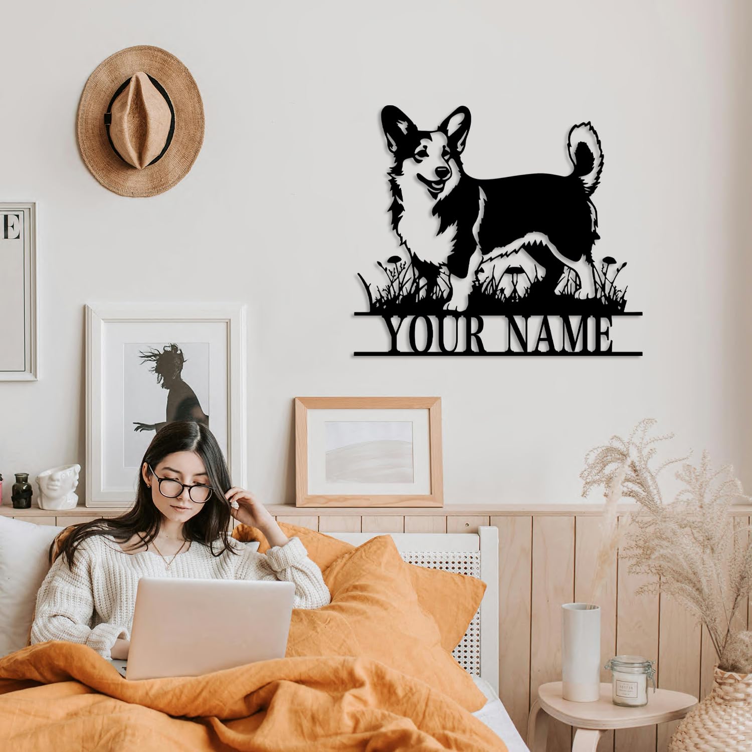 Corgi Metal Sign, Corgi Metal Wall Decor, Dog House,Personalized Dog Lover Name Sign, Home Decor Pet Kid Nursery Animal Decoration (Corgi B)
