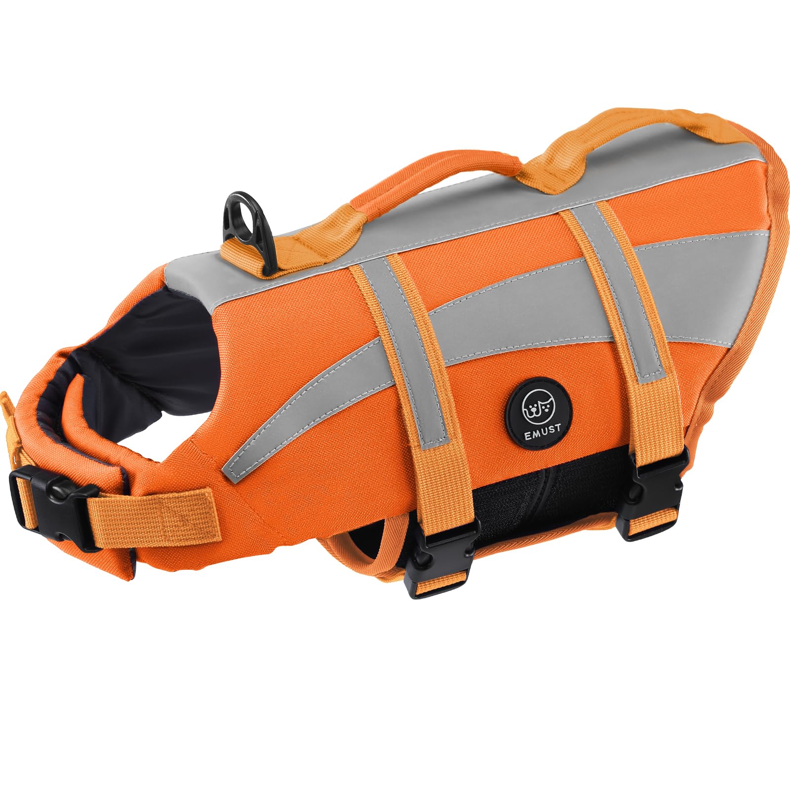 EMUST Life Vests for Dogs, Lightweight Small/Medium/Large Dog Life Preserver, XL Dog Life Jacket for Swimming/Boat/Water, Life Jacket for Large Dogs, NewOrange, XL