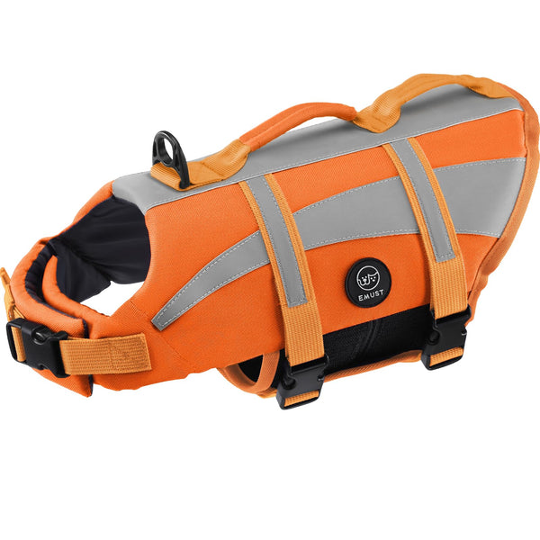 EMUST Life Vests for Dogs, Lightweight Small/Medium/Large Dog Life Preserver, XL Dog Life Jacket for Swimming/Boat/Water, Life Jacket for Large Dogs, NewOrange, XL