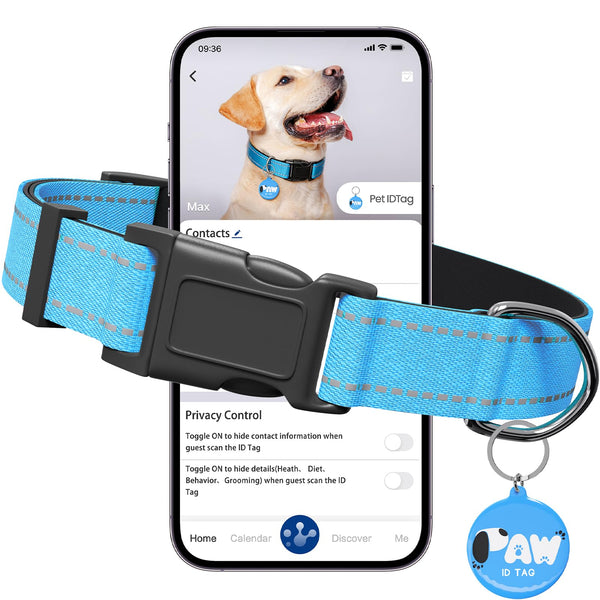 Reflective Dog Collar for Large Dogs with Dog Tags Personalized & Quick Release Buckle, Adjustable and Comfortable Nylon Pet Collar, Blue