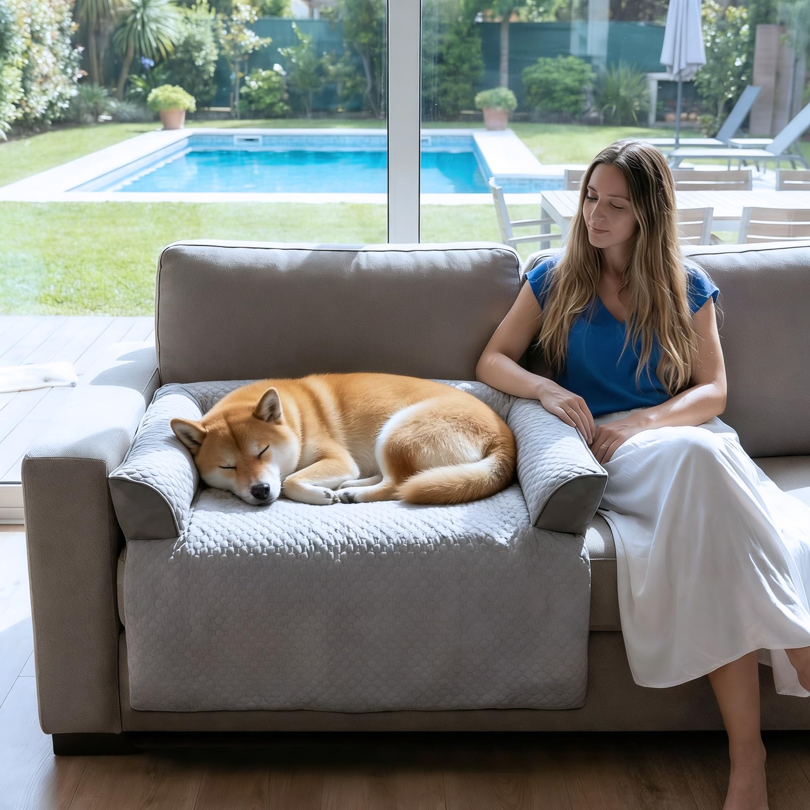 GGIB Cooling Dog Bed Mat with Bolster Pillow Washable Dog Couch Cover Breathable Summer Pet Couch Bed Protector Indoor(Medium, Cooling Grey)