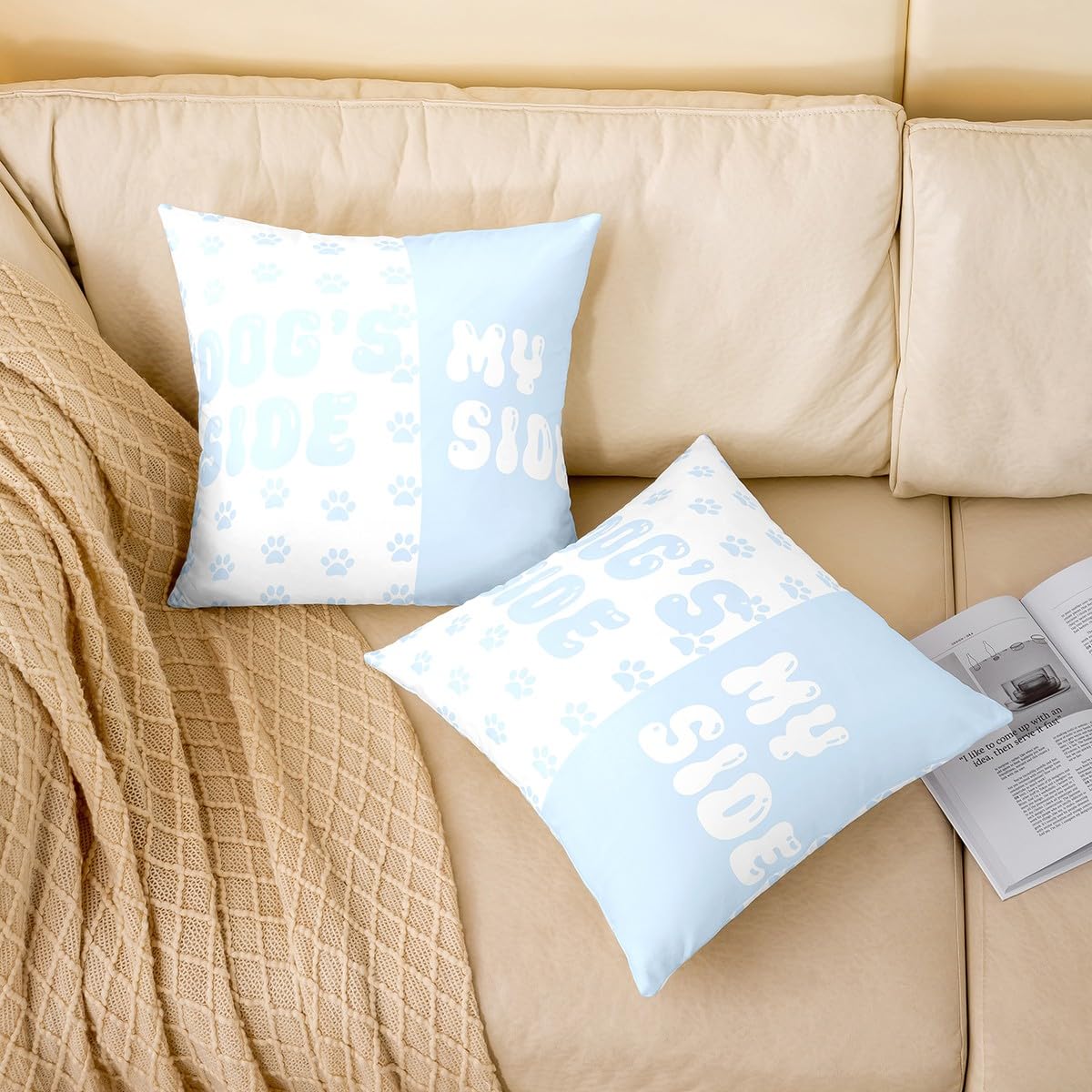 Kawaii Dog Paws Print Throw Pillow Covers Set of 2 Dog Side My Side Cushion Covers for Couch Sofa Cute Puppy Animal Pet Decorative Pillowcases Soft Outdoor Pillows Covers,18"x18"