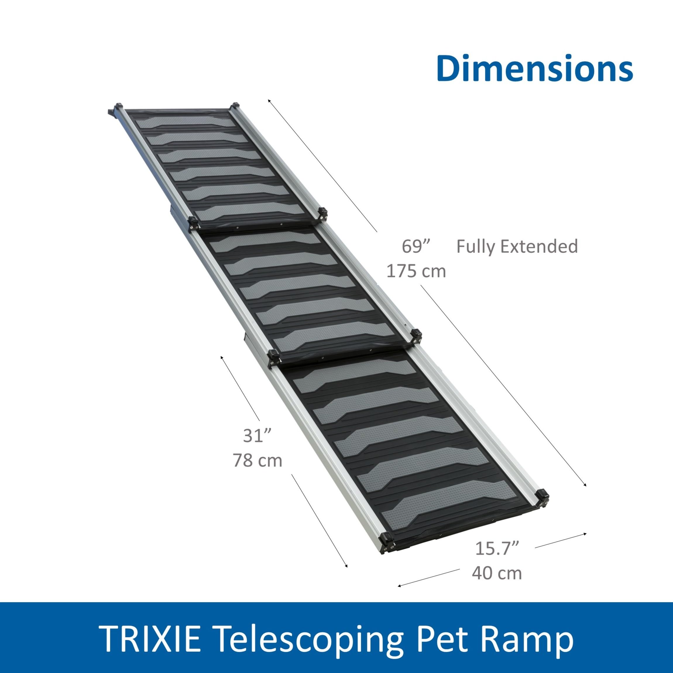 Trixie Telescoping Dog Ramp Made of Lightweight Aluminium - Pet Ramp for Large Cars and SUVs - Easily Adjustable - in Silver/Black
