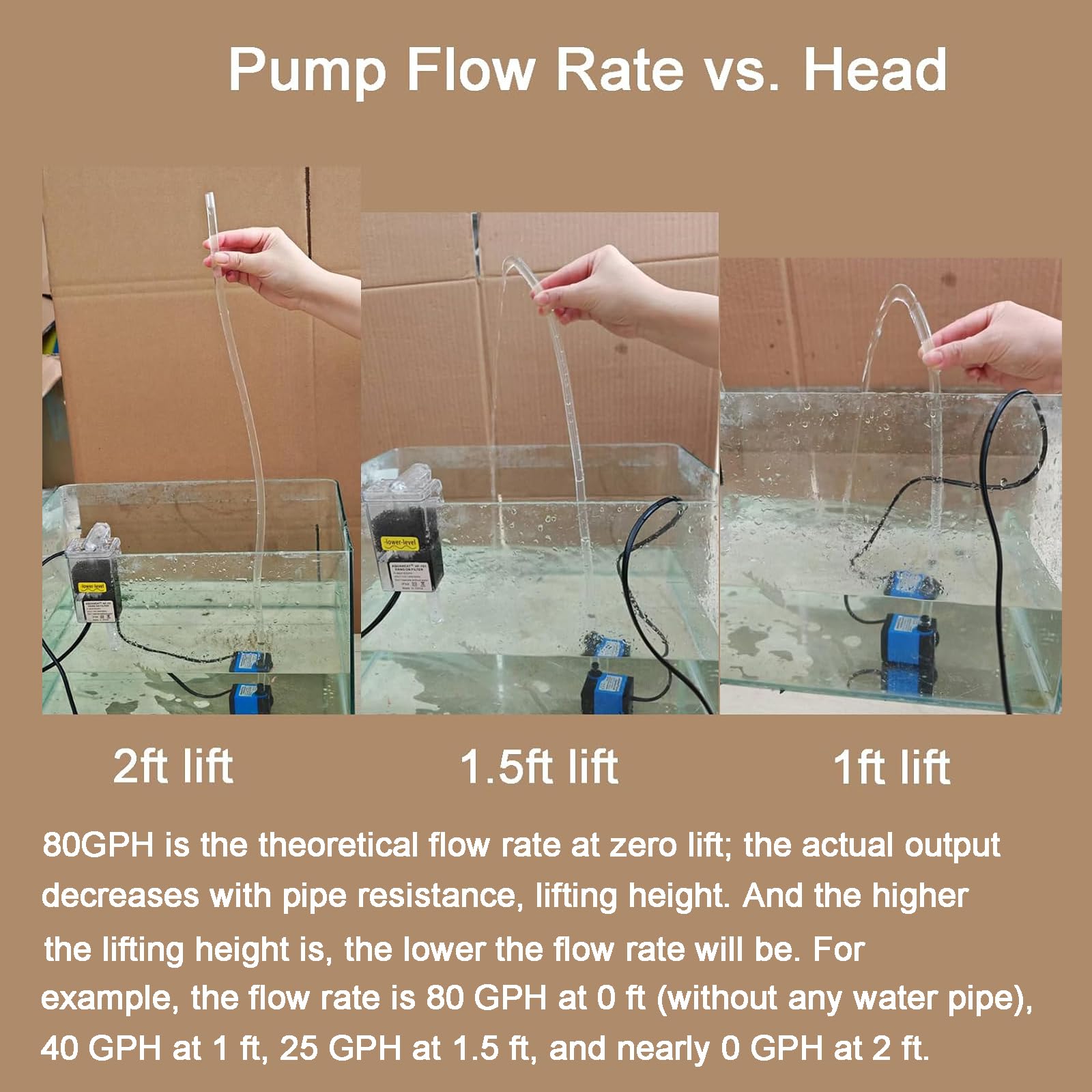 AQUANEAT Small Fountain Pump, 80 GPH Submersible Water Pump for Aquarium Fish Tank, Outdoor Water Fountain, Hydroponics, Pond Filter Pump
