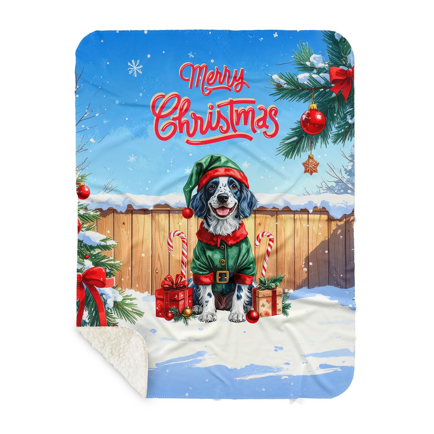 Merry Christmas Woofmas Xmas Noel English Setter Elf Candy Cane Snow Cozy Fleece Sherpa Blanket Dog Lover Warm Soft Throw Blanket 13017