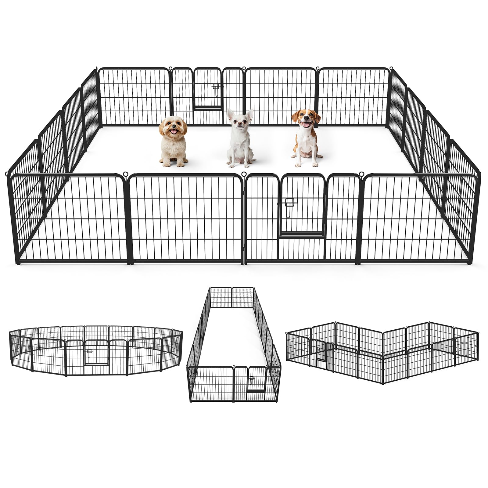 DUMOS Dog Playpen Indoor, Metal 24 Inch 16 Panels Foldable Pet Fence with Door, Outdoor Small Medium Large Dog Puppy Portable Exercise Play Pen for RV Camping, Trips, Play Yard