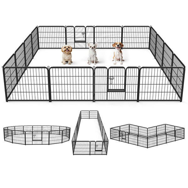 DUMOS Dog Playpen Indoor, Metal 24 Inch 16 Panels Foldable Pet Fence with Door, Outdoor Small Medium Large Dog Puppy Portable Exercise Play Pen for RV Camping, Trips, Play Yard