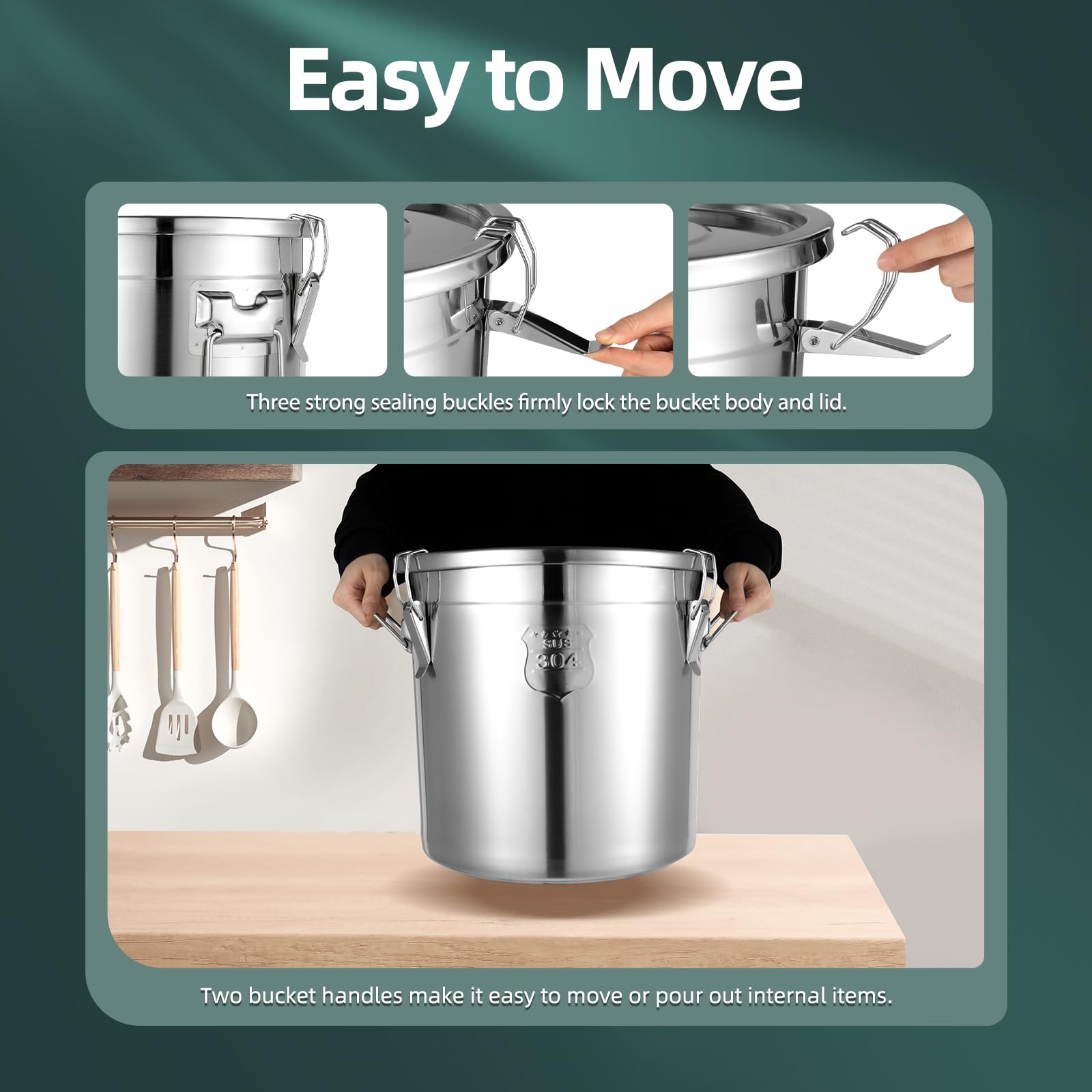 Fioiuetx 21L/5.6Gal Stainless Steel Kitchen Canister, Large Canisters Container, Flour Containers Airtight Canister with Silicone Sealing Lid