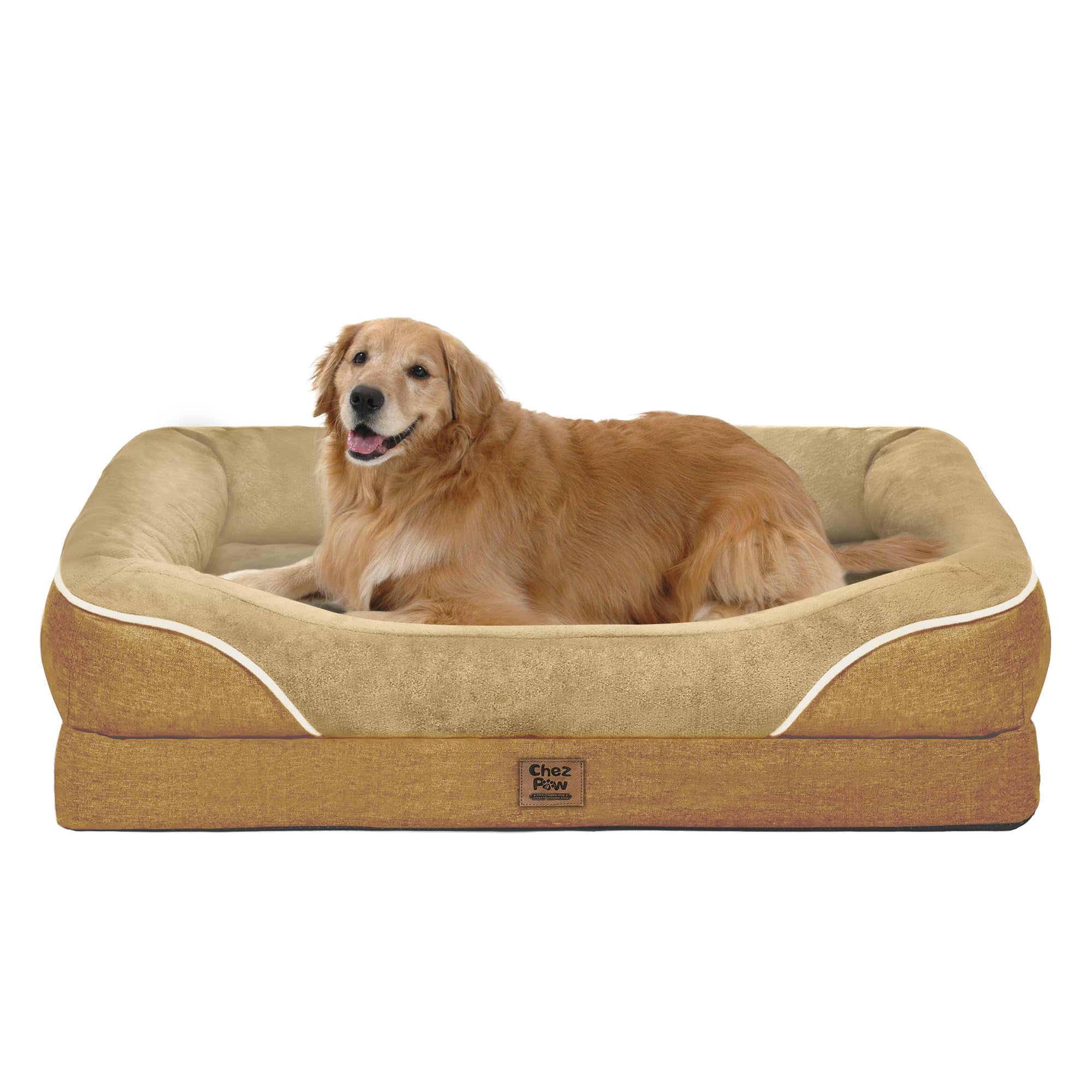 Orthopedic XL Large Dog Bed - Removable Bolster & Waterproof Washable Cover for Pet Extra Large Bed with Foam Support Non-Slip Bottom Dog Beds