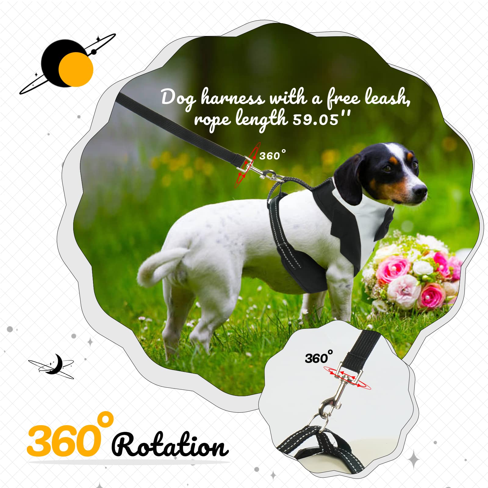 OUOBOB Dog Tuxedo Harness, No Pull Dog Tuxedo Vest Harness with Leash, Adjustable Doggie Wedding Suit Costume with Bow Tie for Small Medium Dogs, Birthday, Walking (Balck M)