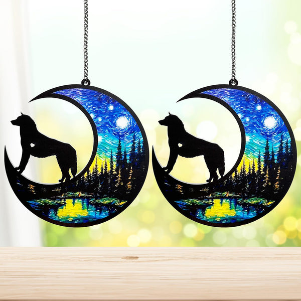 Fhiny Dog Memorial Suncatcher, 2 Pack Memorial Gift for Dog Lovers Loss of Dog Sympathy Gift Pet Remembrance Gifts Hanging Window Decor for Pet Christmas Halloween Suncatcher (Dog B)