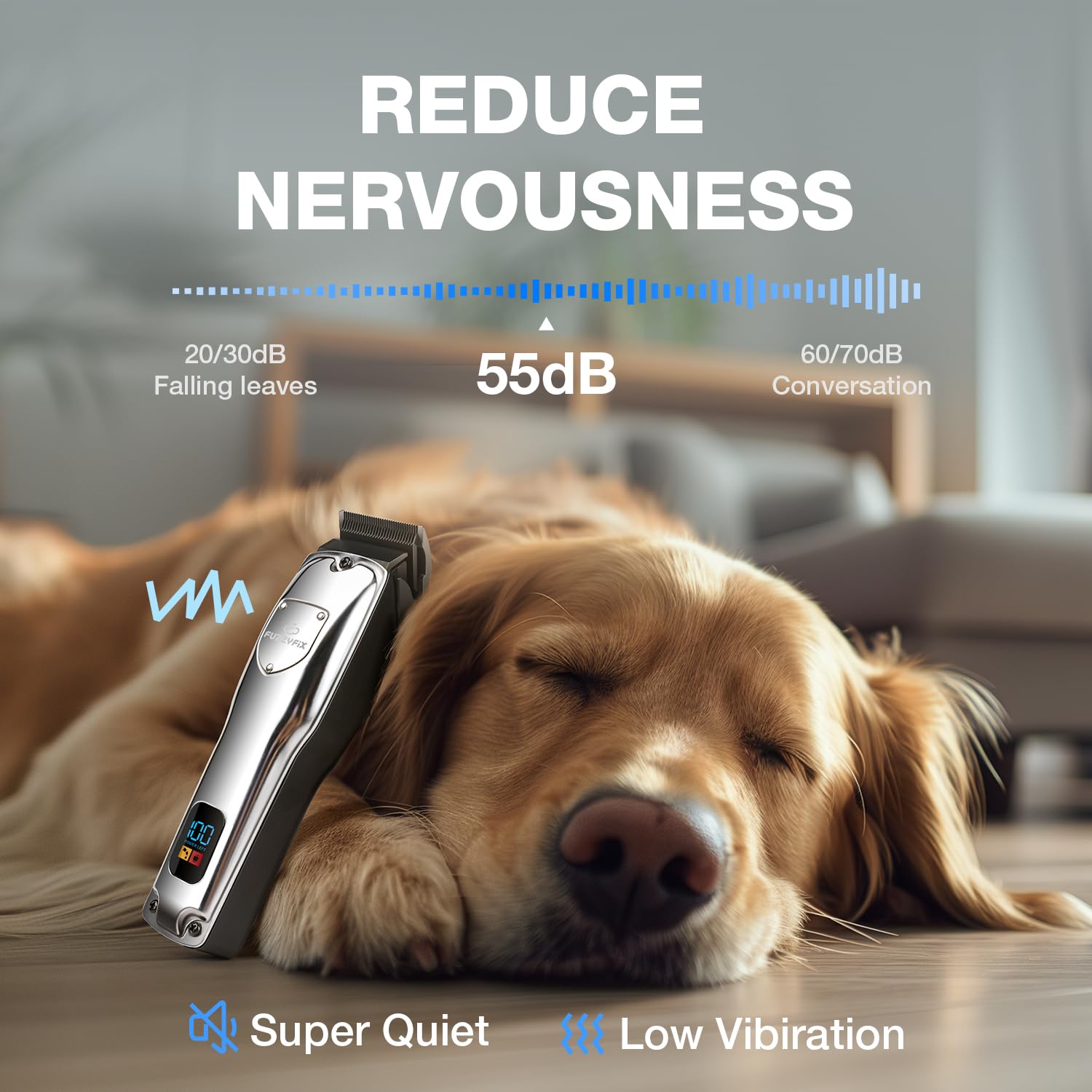 Dog Clippers for Grooming for Thick Heavy Coats, Professional Low Noise Cordless Dog Grooming Clippers Supplies Kit Rechargeable Stainless Steel Hair Trimmer with Ceramic Blade for Dogs Cats Pet