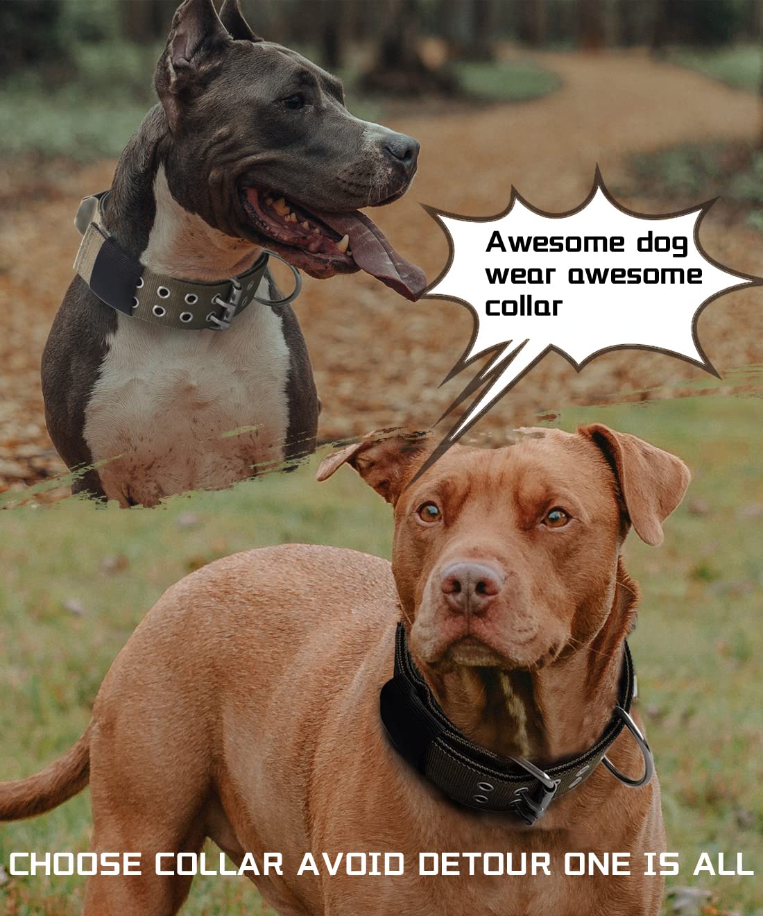 Large Dog Collar Heavy Duty - 2 inch Wide with Handle for Extra Large Breed Dogs, 1/3" Thick Nylon Chew Proof Tactical Collar, Good Choice for German Shepherd,Pitbull,Rottweiler,Green,13.5-19 in