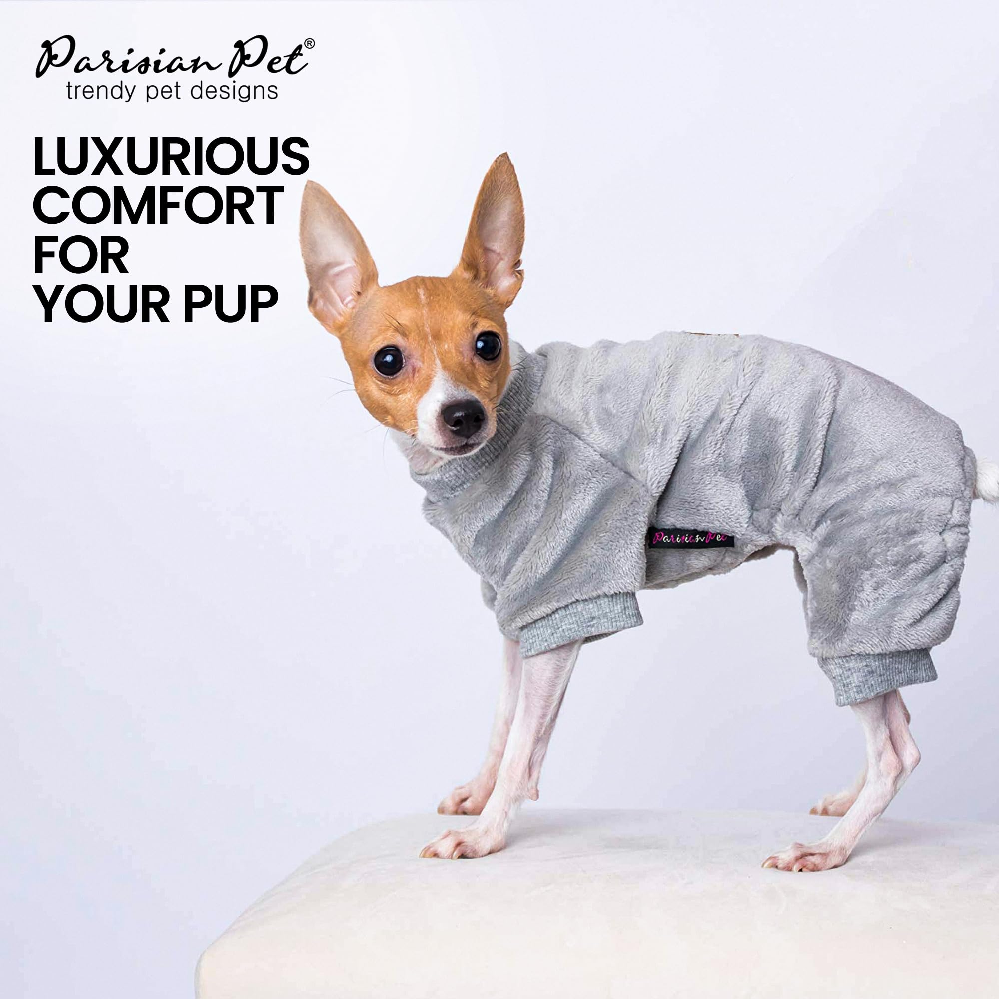Parisian Pet Dog Pajamas – Grey Dogs Pjs – Stretchable Fleece Dog Pants – Dog Shedding Suit - Machine Washable Dog Jammies - Puppy Body Suit – Dog Pajamas for Large-Sized Dogs - XL