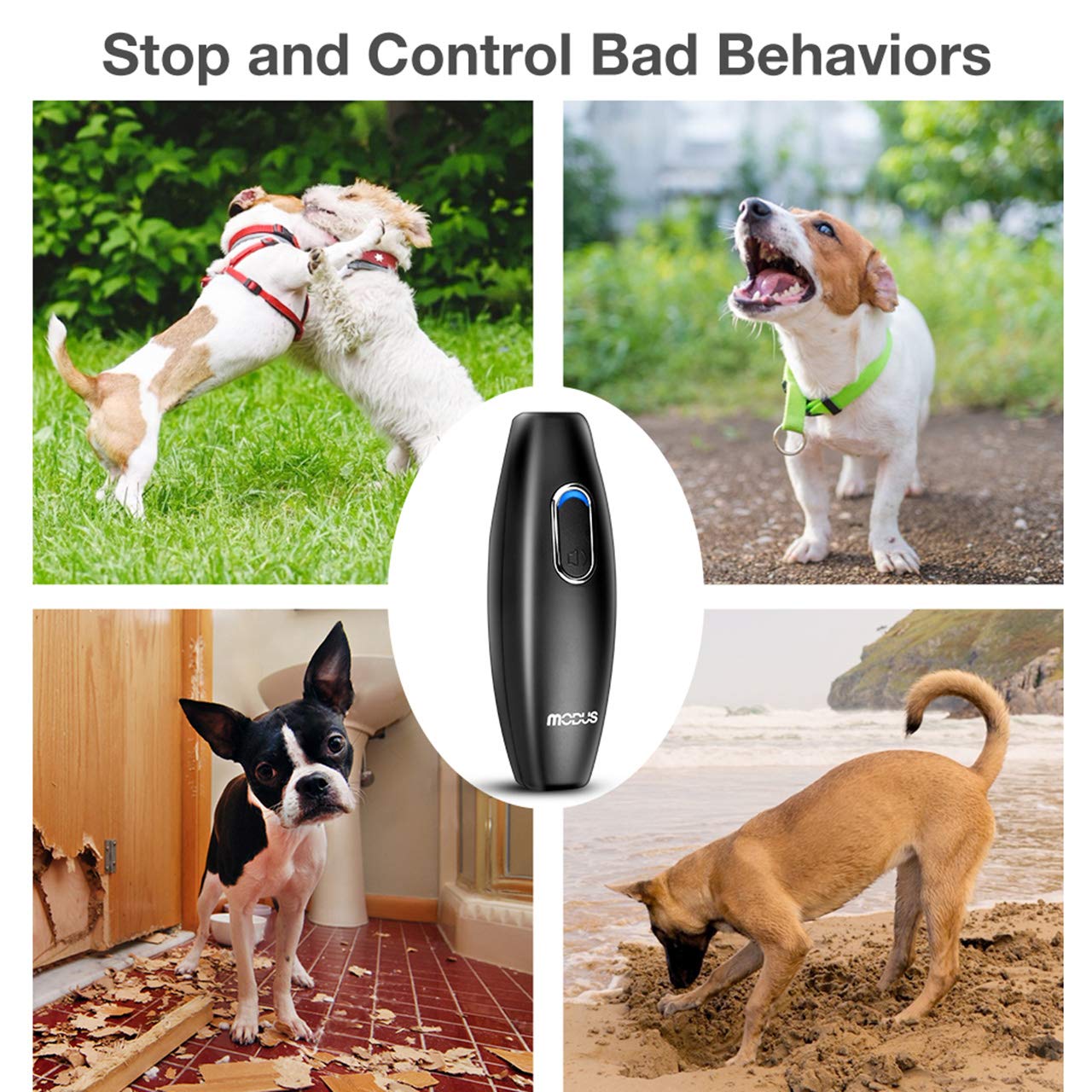 MODUS Bark Control Device - Anti Barking Device, 2-in-1 Dog Training Tool, 16.4 Ft Large Control Range, Safe to Use, Dog Silencer Dogs, Ultrasonic Dog Whistle Indoor&Outdoor