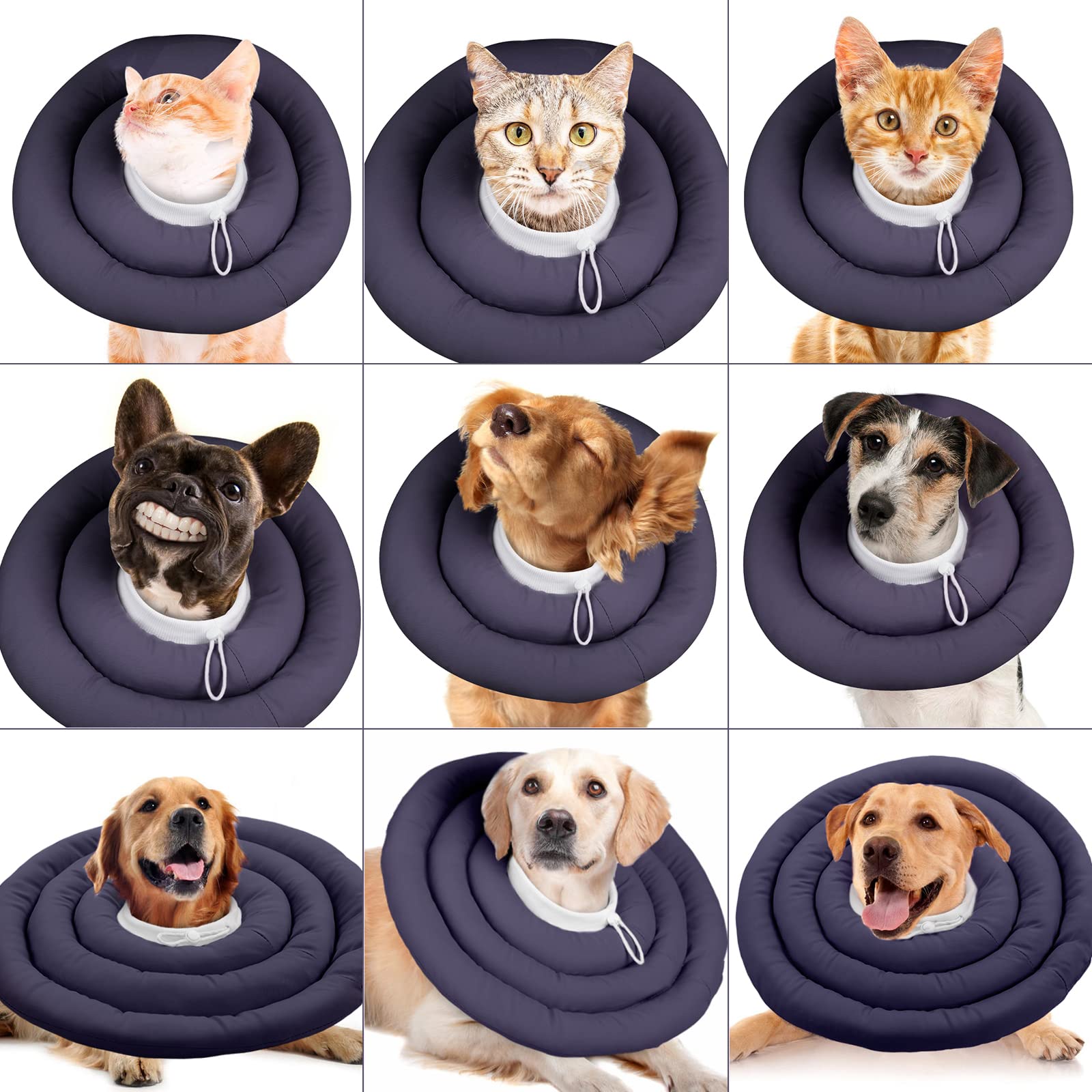 IDOMIK Dog Recovery Collar, Waterproof Soft Dog Cone After Surgery, Comfy Protective Elizabethan Collar Alternative for Dogs Cats, Adjustable Pet Neck Donut Cone Anti-Licking Biting Wounds,Grey,L