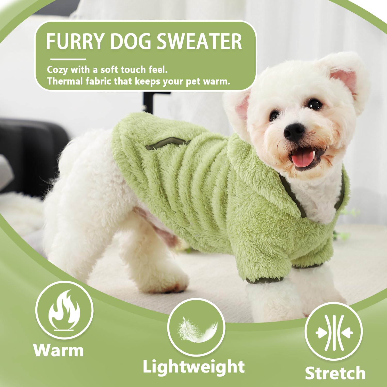 Fleece Dog Sweater Hoodie Sweatshirts Warm Fuzzy Velvet Sweaters Winter Clothes for Small Dogs Girl Boy Pet Coats Cat Apparel(Green Avocado, X-Small