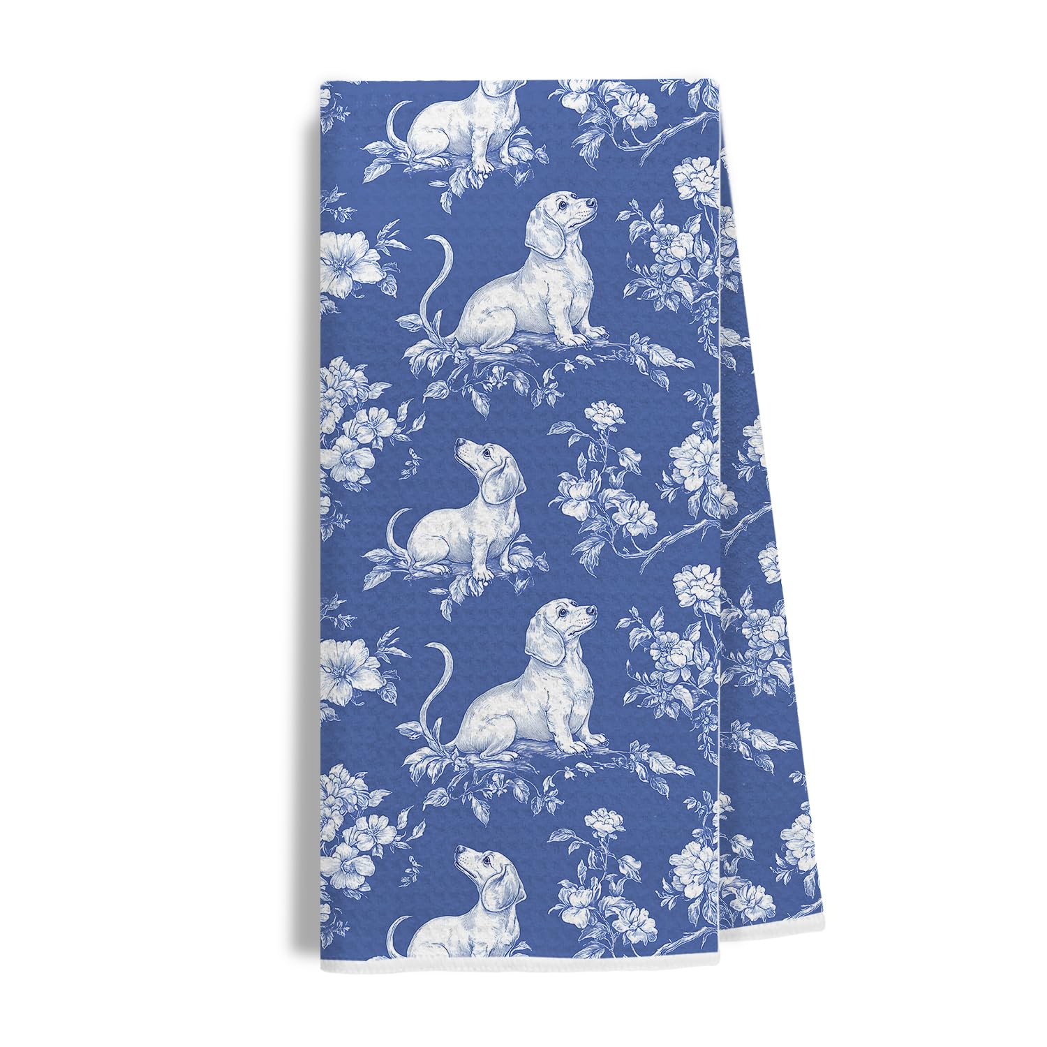 EKGJW Chinoiserie Dachshund Kitchen Towels, Dachshund Weiner Dog Lover Gifts Dish Tea Towels for Kitchen Decor, Grandmillennial Weiner Dog Decorative Hand Towels for Bathroom, 16x24 Inch