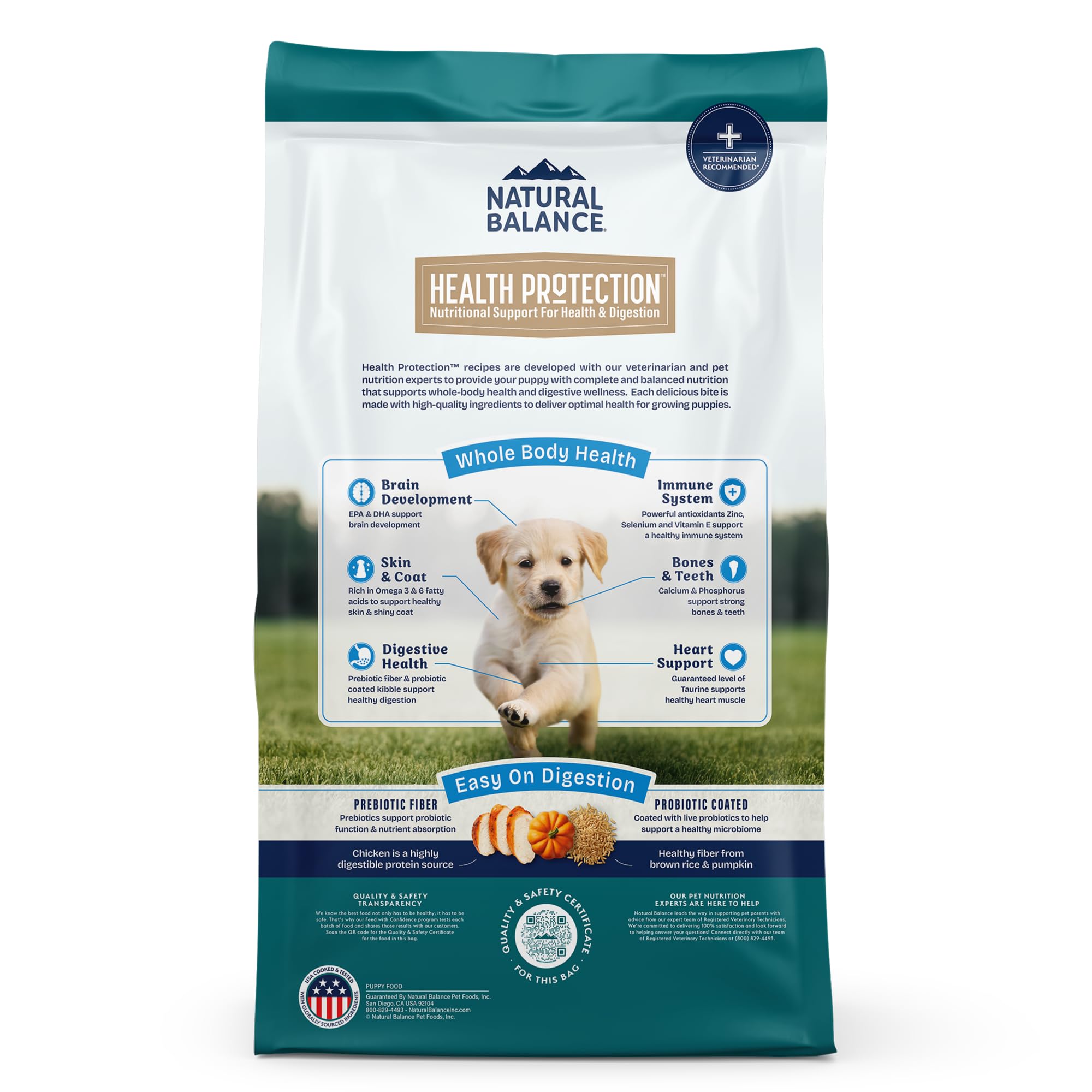 Natural Balance Health Protection Puppy Dry Dog Food – Whole Body Health, Easy on Digestion Dog Food Made with Chicken, Brown Rice & Pumpkin for Puppies - 4lbs.