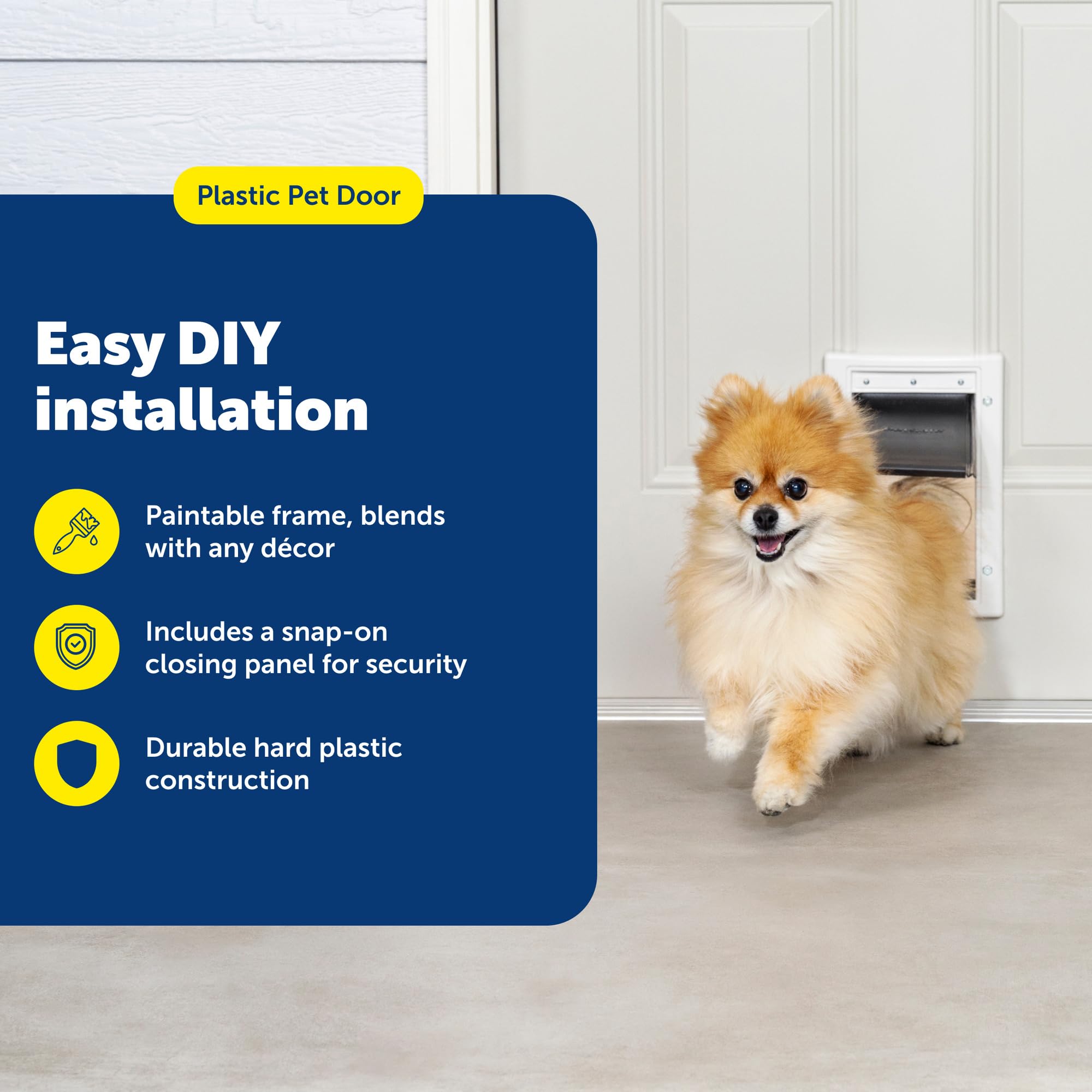 PetSafe Never Rust Dog & Cat Plastic Door, Small, for Pets Up to 15 lb, Paintable, Easy DIY Installation, Closing Panel Included, Install in Interior & Exterior Doors or Walls, Durable