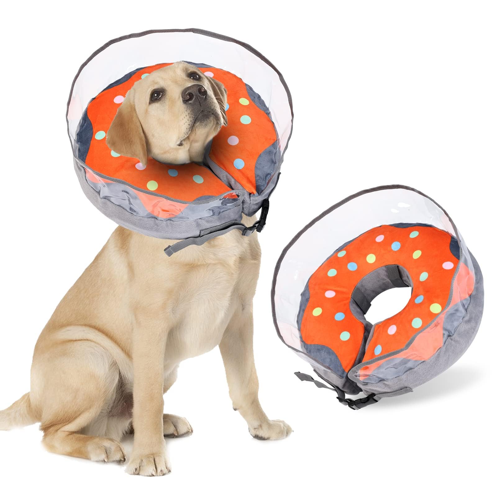 Crazy Felix Inflatable Donut Cone for Dogs - Soft Recovery Collar with Anti-Licking Baffle (Grey, XL)