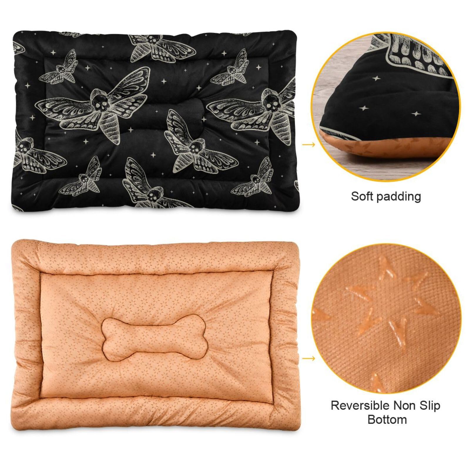Sletend Pet Bed Gothic Skull Butterfly Moth Dog Bed Mat Absorbing Non Slip Pad Pet Sleeping Mat for Small, Medium, and Large Dogs Puppy Cat 36 in x 24 in