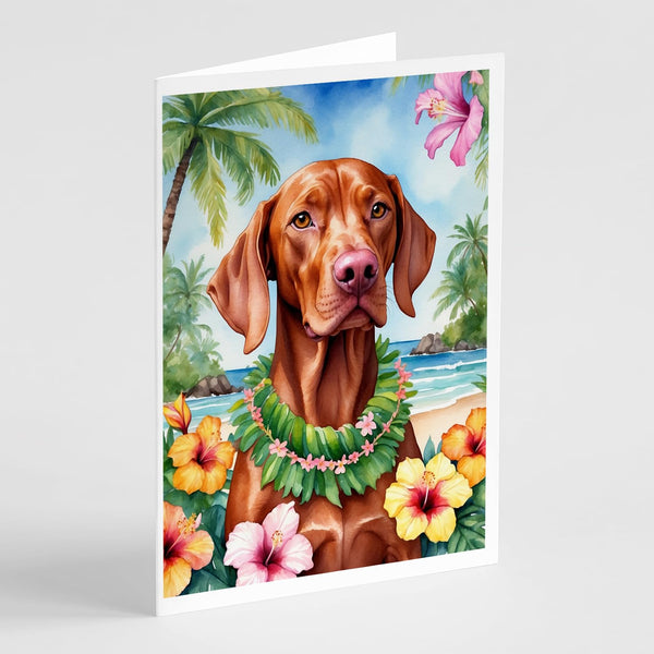 Caroline's Treasures Vizsla Luau Greeting Cards Pack of 8 Blank Cards with Envelopes Whimsical A7 Size 5x7 Blank Note Cards