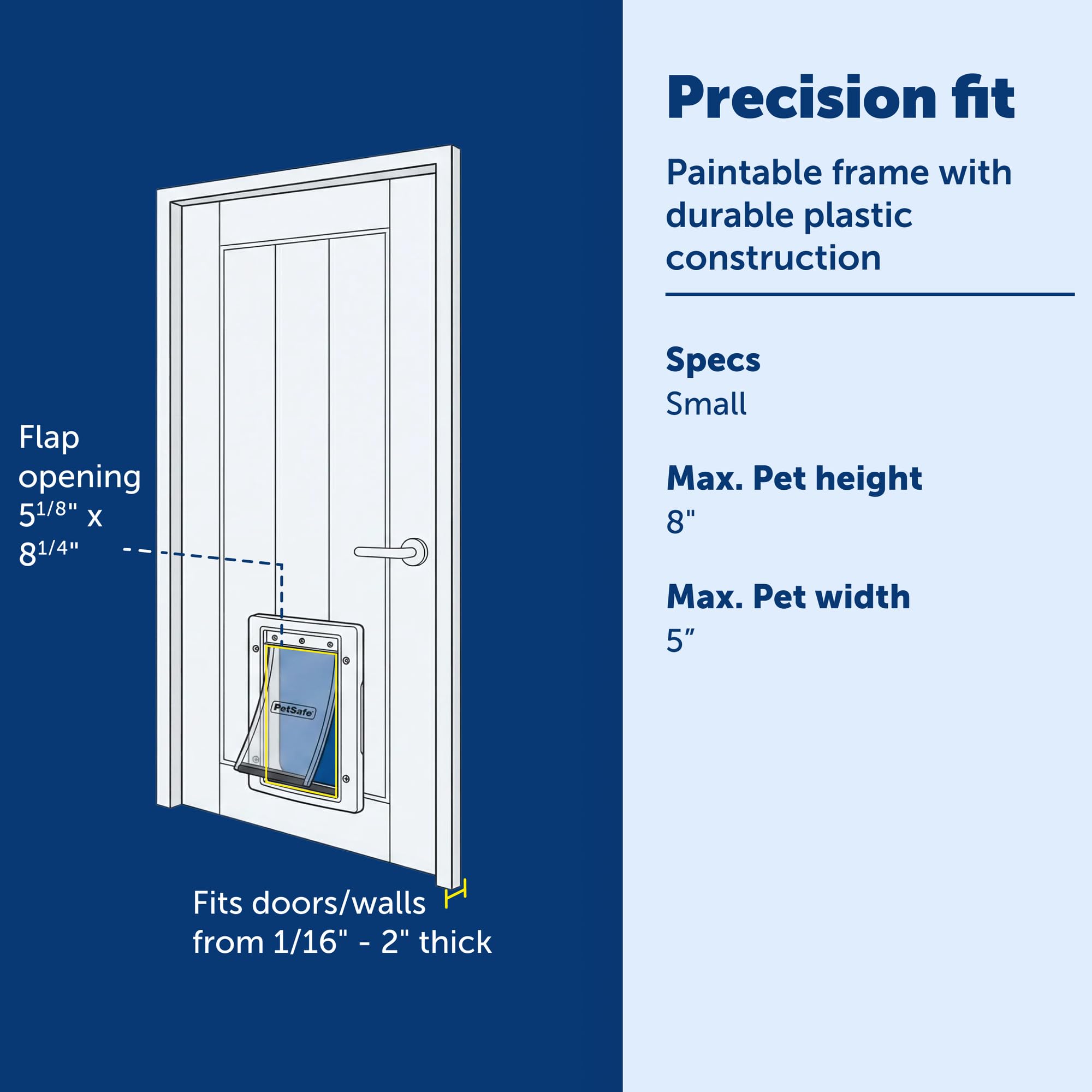 PetSafe Never Rust Dog & Cat Plastic Door, Small, for Pets Up to 15 lb, Paintable, Easy DIY Installation, Closing Panel Included, Install in Interior & Exterior Doors or Walls, Durable