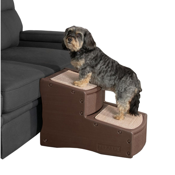 Pet Gear Easy Step II Pet Stairs, 2 Step for Cats/Dogs up to 150 Pounds, Portable, Removable Washable Carpet Tread, No Tools Required, Espresso