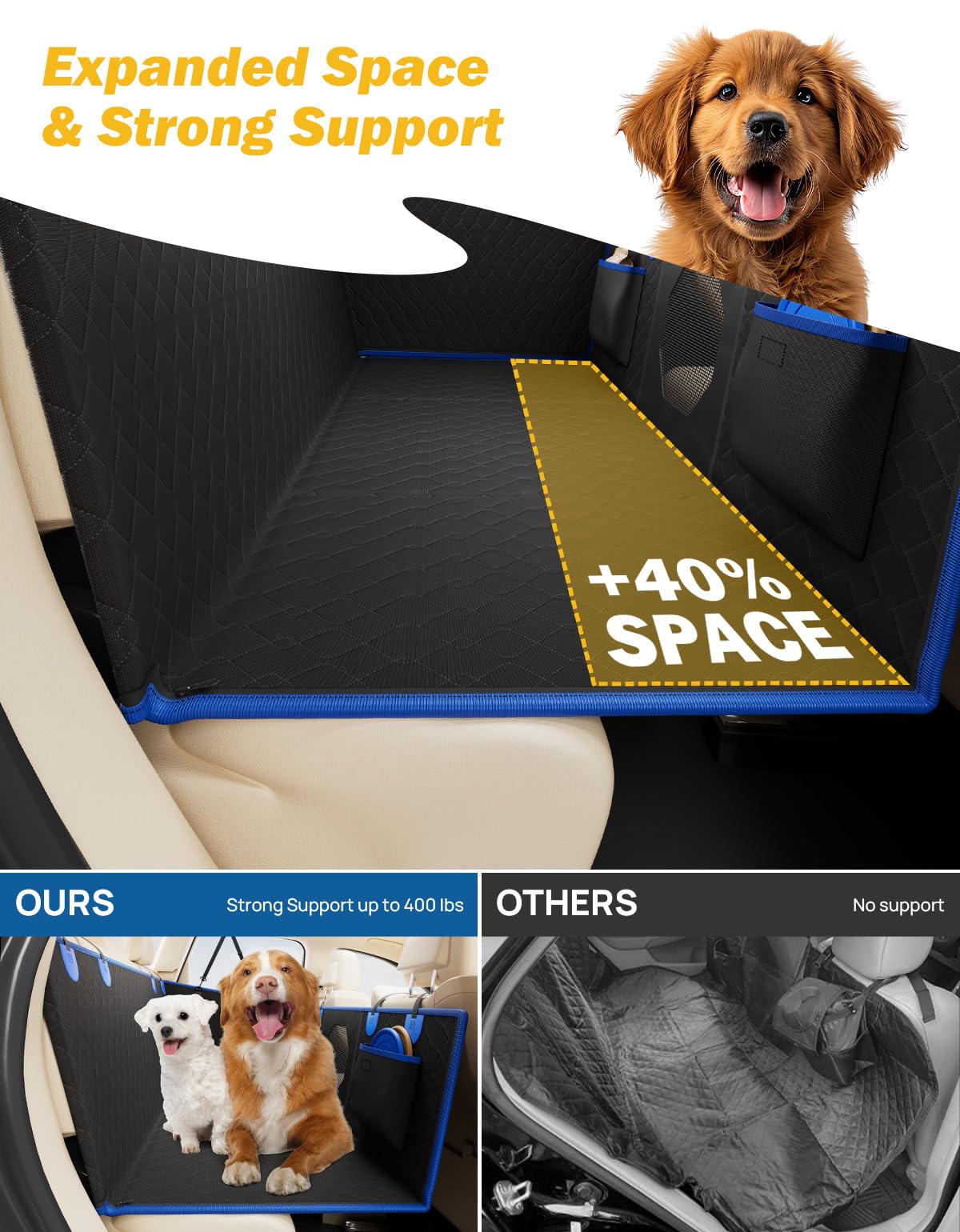 JOYTUTUS Back Seat Extender for Dogs with Dog Cooling Mat, Car Seat Cover with Hard Bottom, Back Seat Pet Cover for Summer or Hot Days Sleeping, Waterproof Dogs Hammock for Car Truck SUV
