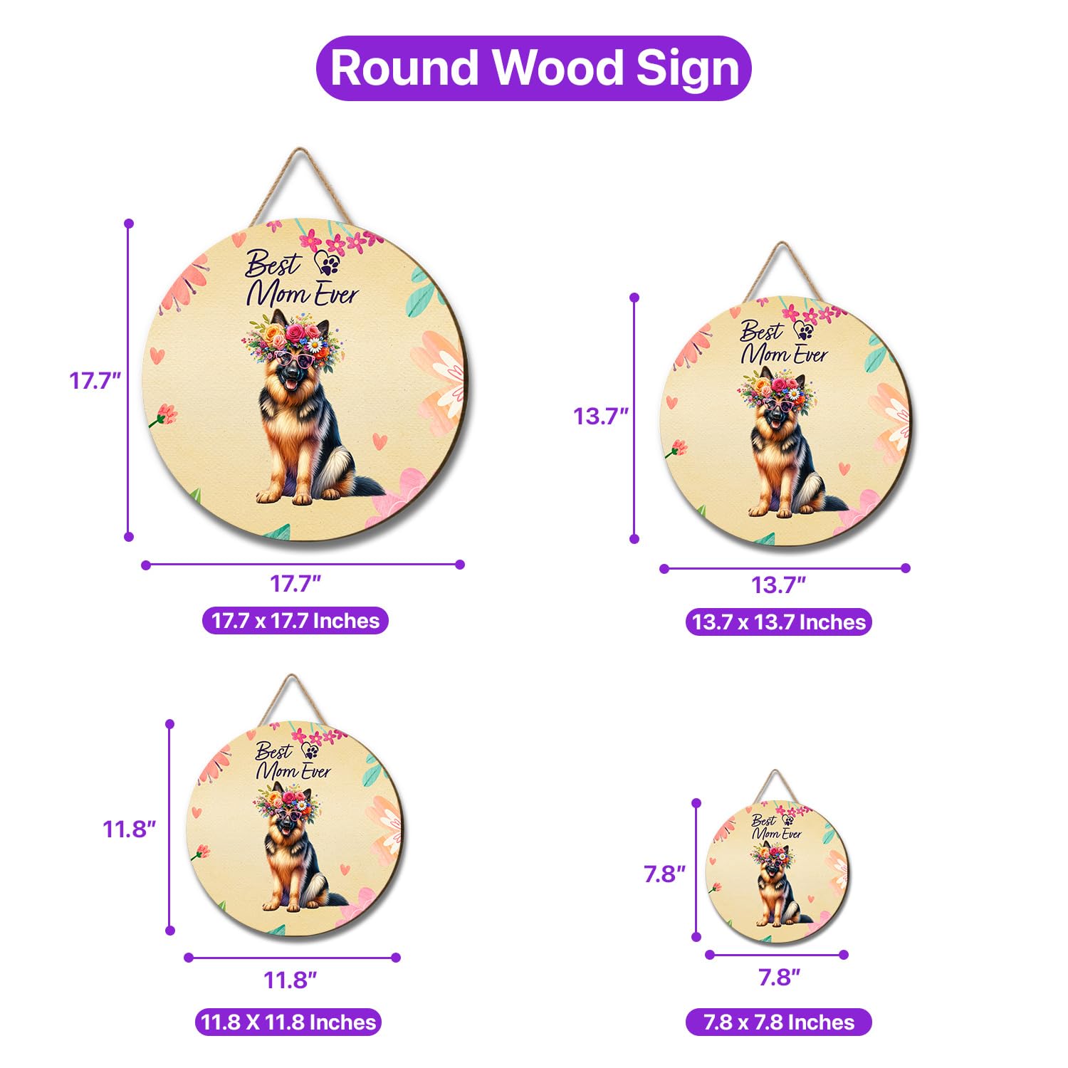 Best German Shepherd Mom Ever Happy Mother's Day Round Wood Sign Alsatian Dog Lover Gifts Hanging Wall Home Decor - 002