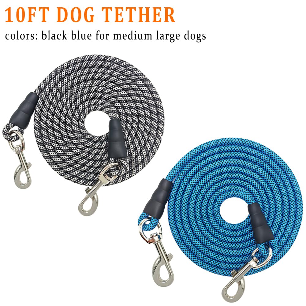 YUCFOREN 10FT Dog Tether, Outdoor Tie Out Dog Lead for Porch, 3/8 inch Thick Nylon Rope for Large Medium Dogs Camping, Training