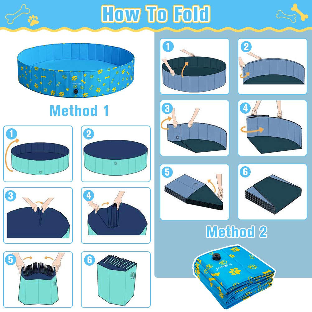 SCENEREAL Swimming Pool for Dogs Kids Toddlers - Large Foldable Pet Pool Bathing Tub with Paw Printing Outdoor Bathtub Collapsible for Small Medium Large Dogs Puppies