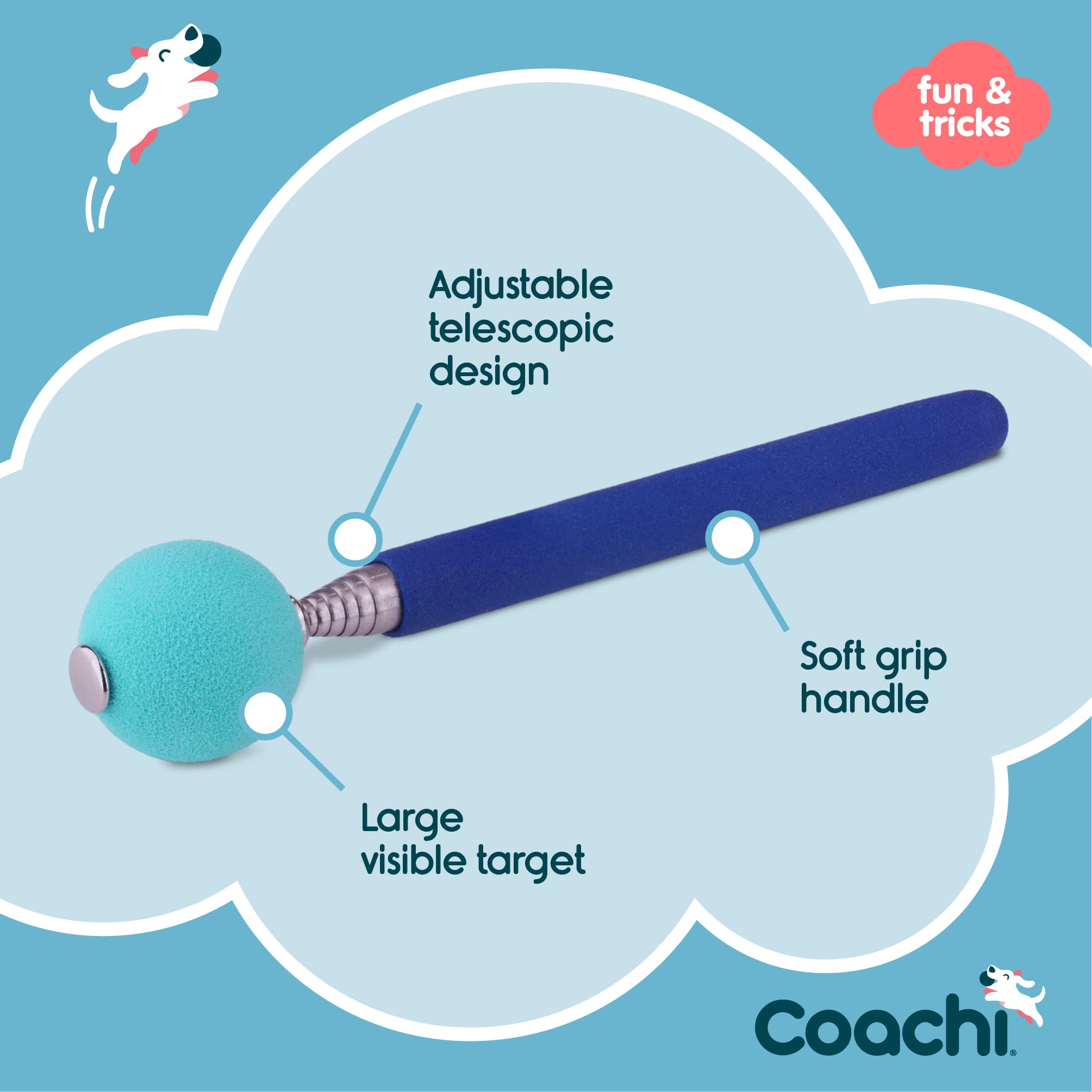 Coachi Target Stick, Telescopic Design with Large Ball for Target, Dog Accessory for Clicker & Agility Training, Teach Commands and Tricks, Navy/Light Blue