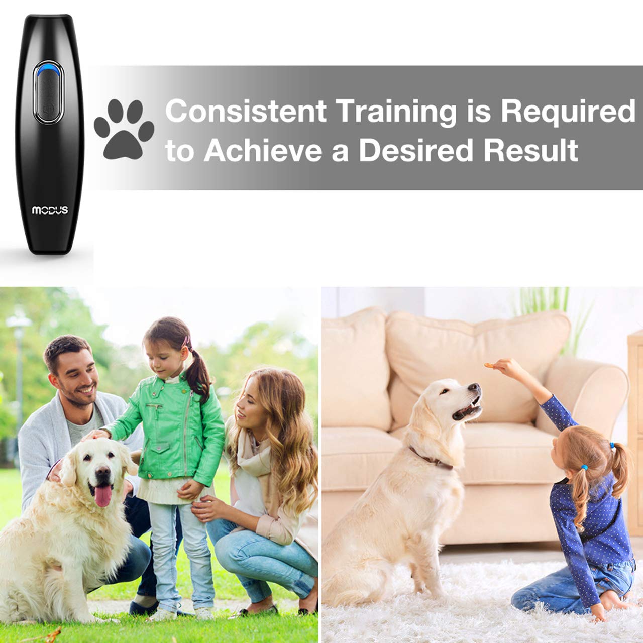 MODUS Bark Control Device - Anti Barking Device, 2-in-1 Dog Training Tool, 16.4 Ft Large Control Range, Safe to Use, Dog Silencer Dogs, Ultrasonic Dog Whistle Indoor&Outdoor