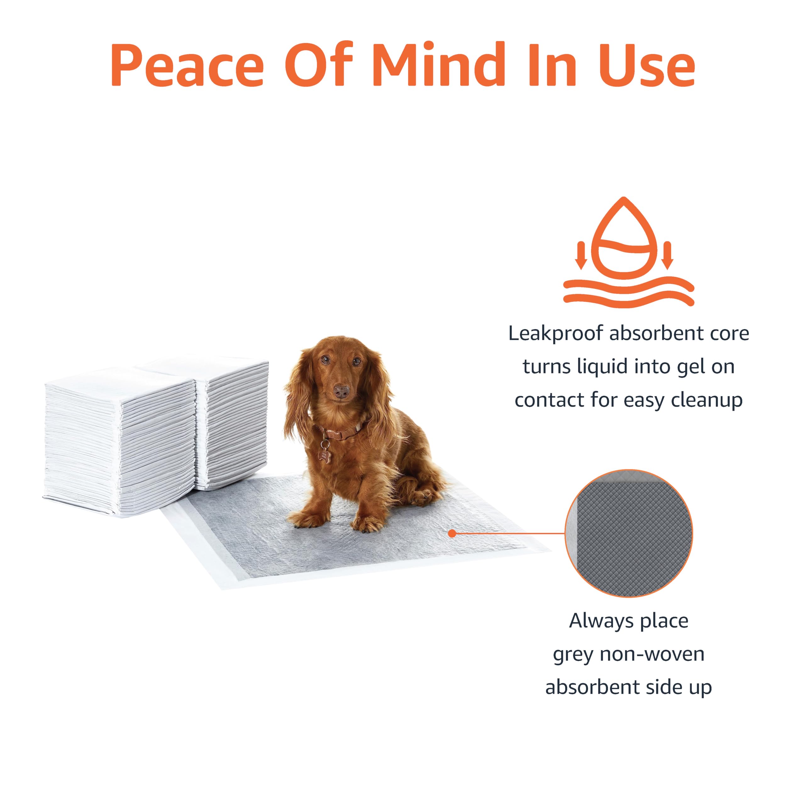Amazon Basics Carbon Odor Control Dog and Puppy Pee Pads, 5-Layer Leak-Proof Super Absorbent, Quick-Dry Surface for Potty Training, Regular Size 22"x22", Gray, 120 Count