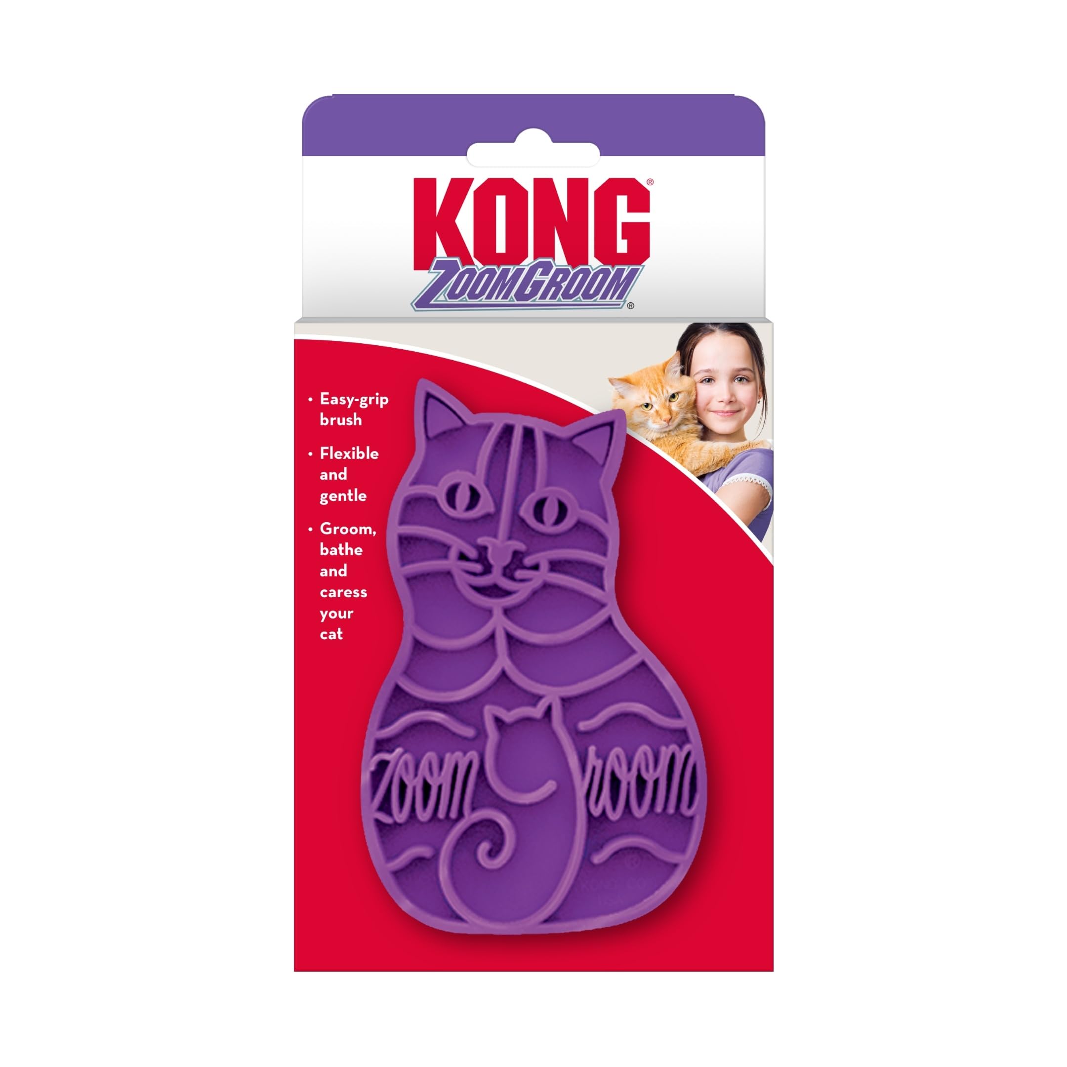 KONG Cat ZoomGroom Brush - Soft Rubber Grooming Tool for Brushing, Massaging, Bathing, and Reducing Hairballs