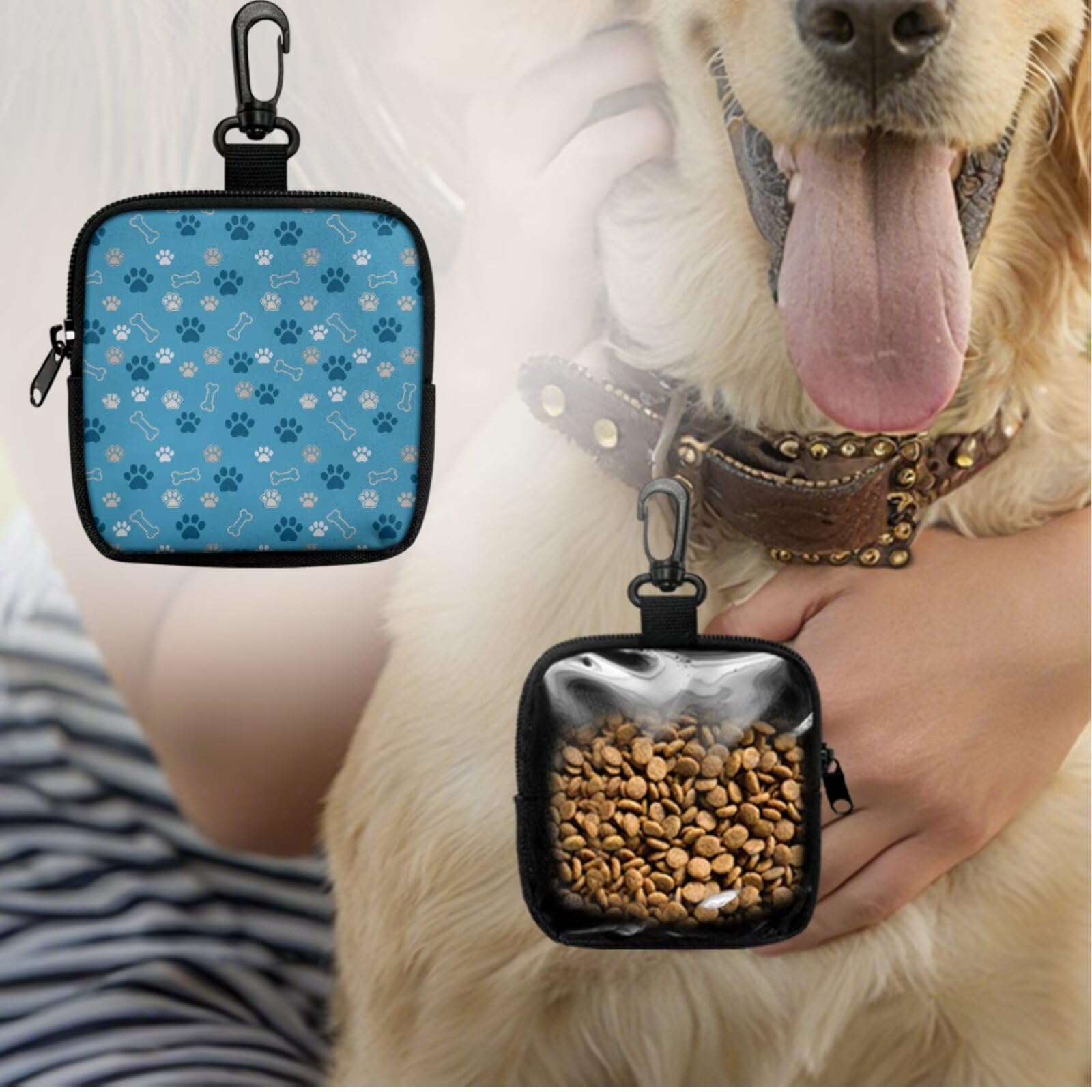 COEQINE Blue Dog Paw Print Purses for Women Dog Owner Gifts,Dog Carrier Sling for Small Puppy and Dog Training Treat Pouch Poop Bag Dispenser Storage Easily Carries Dog Necessities,2pcs