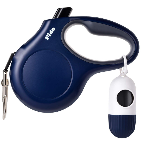 Fida Retractable Dog Leash with Dispenser and Poop Bags, 16 ft Pet Walking Leash for Small Dog or Cat up to 26 lbs, Anti-Slip Handle, Tangle-Free, Reflective Nylon Tape (S, Navy Blue)