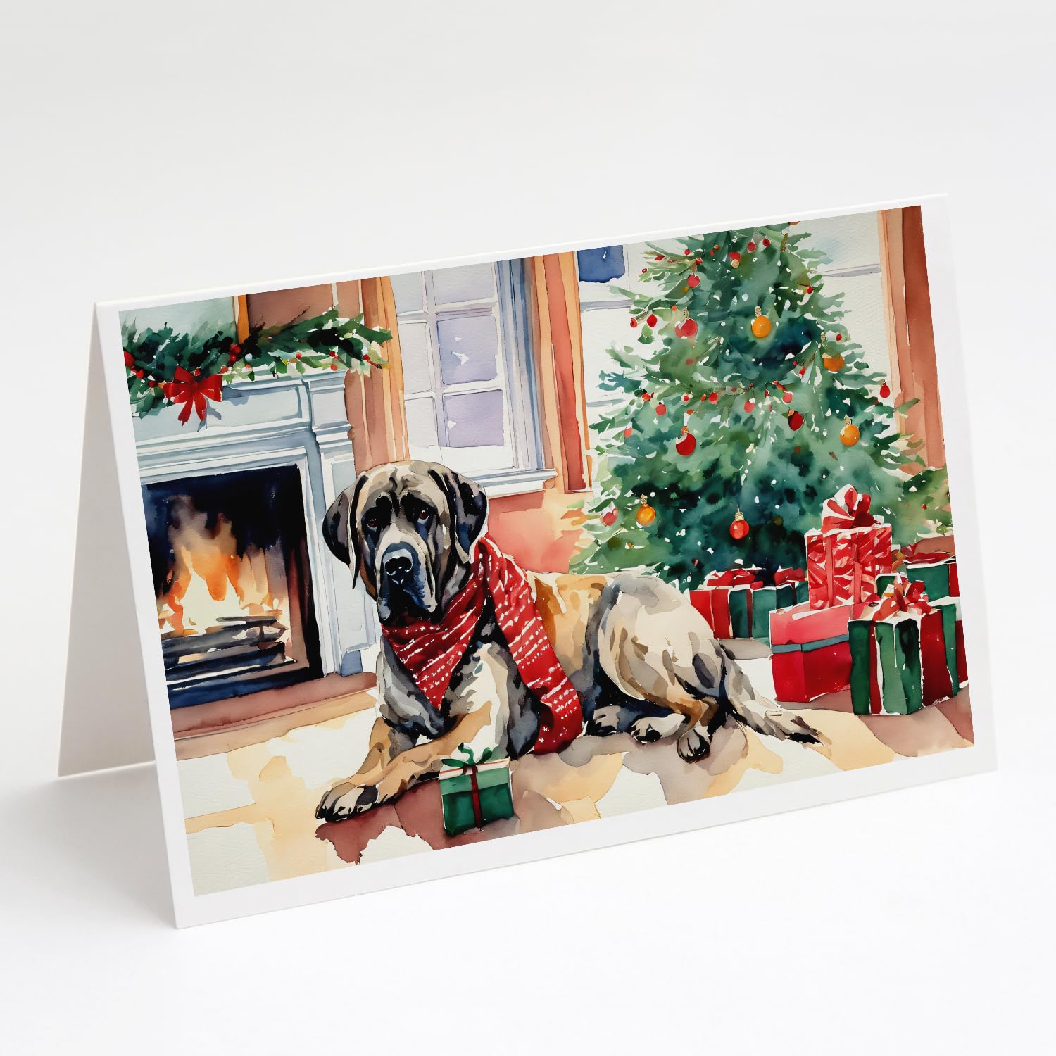 Caroline's Treasures DAC2703GCA7P Mastiff Cozy Christmas Greeting Cards Pack of 8 Blank Cards with Envelopes Whimsical A7 Size 5x7 Blank Note Cards
