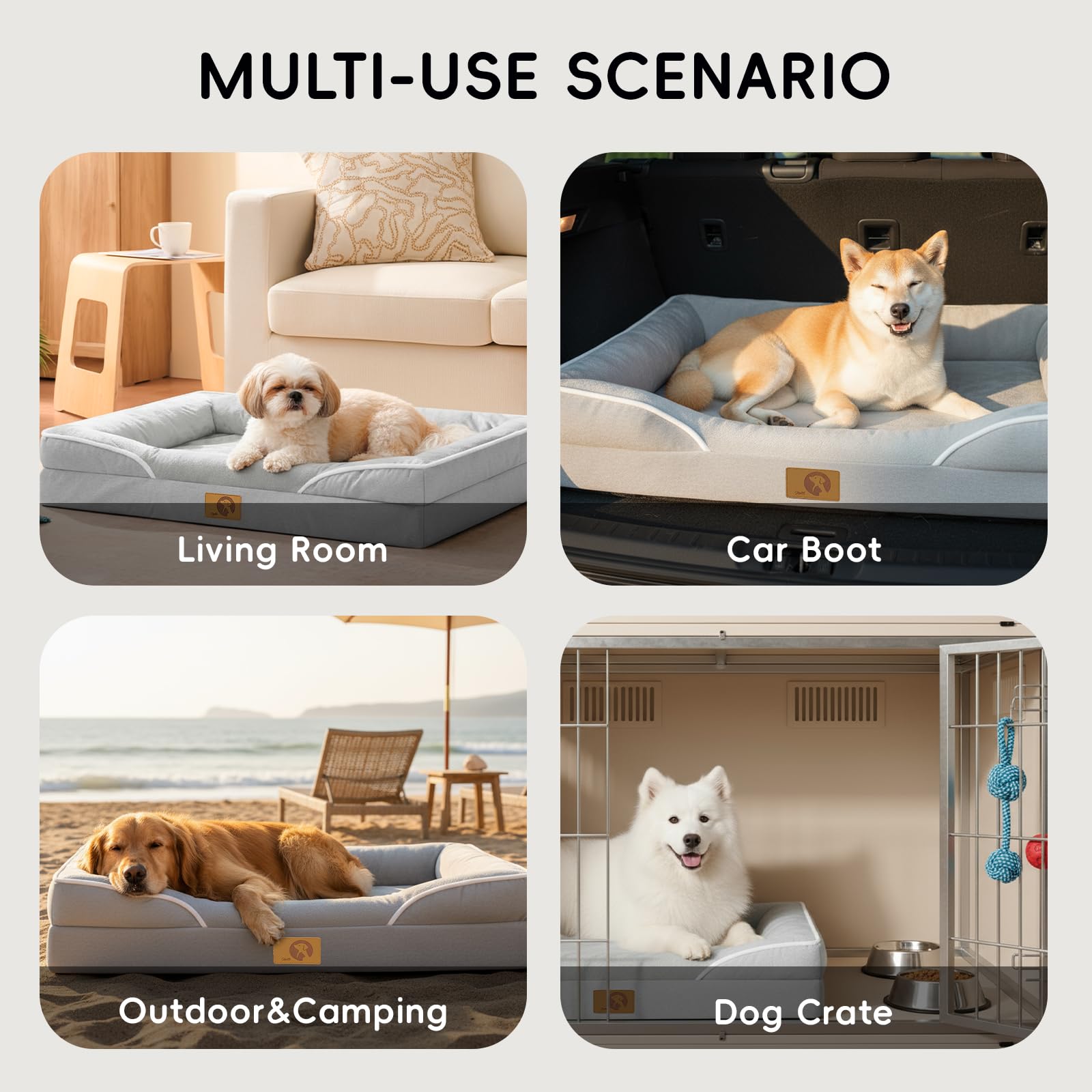Homemate Dog Bed Large Sized Dog: 42x30 inch Orthopedic Large Dogs Bed XL Outdoor Pet Cat Bed Sofa Supplies with Toy Dogs Crate Pad Couch with Removable Washable Cover & Non-Slip Botton Light Grey