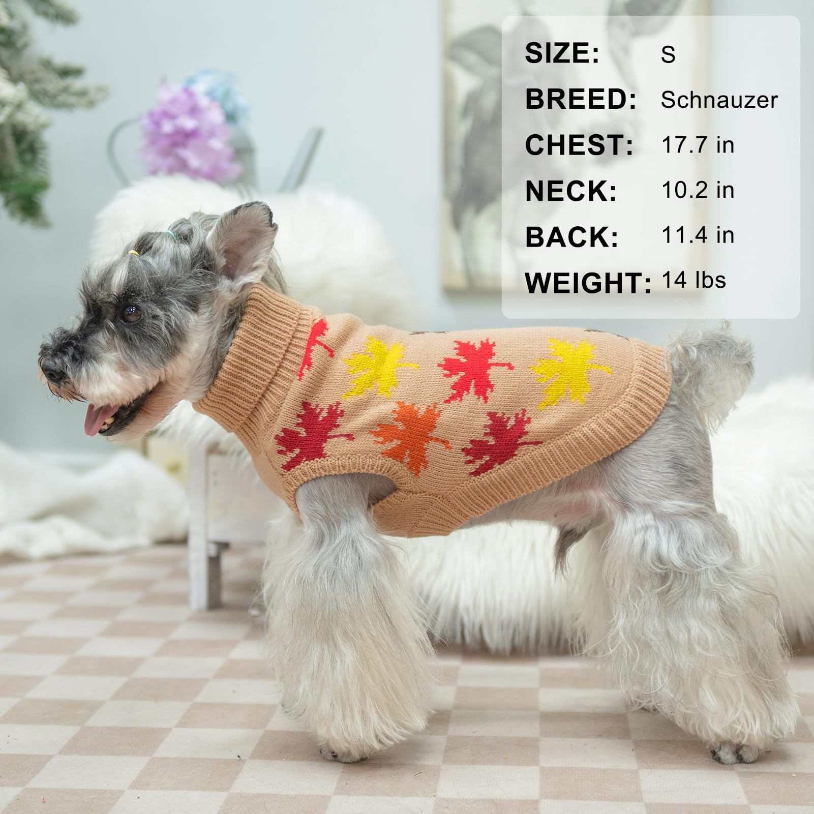 BEAUTYZOO Fall Sweater - Small Dog Sweaters for Dogs, Girls & Boys, Turtleneck Knitwear for Cold Weather, Maple Leaf Cable Knit Puppy Pullover, Pet Apparel (Khaki, S)
