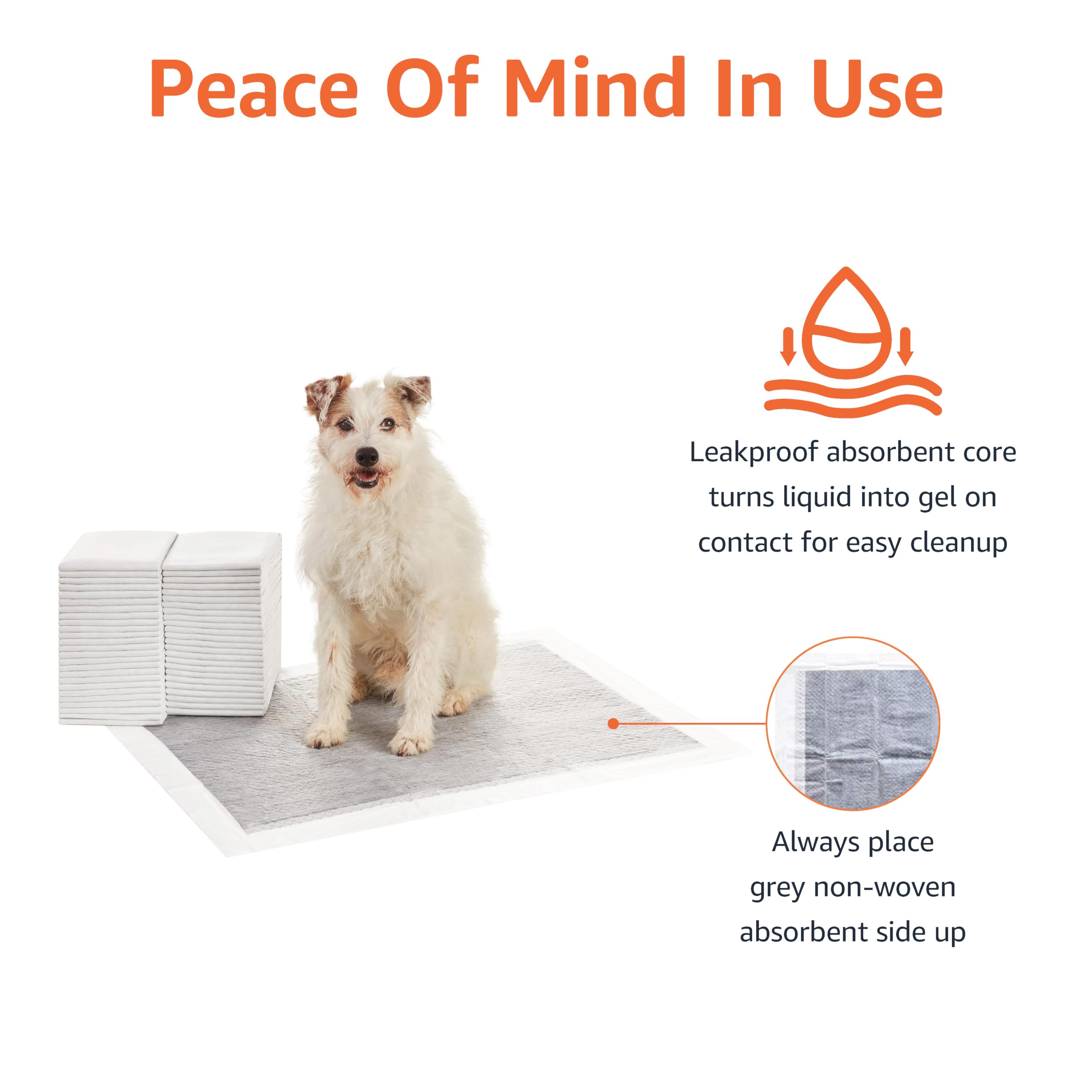 Amazon Basics Carbon Odor Control Dog and Puppy Pee Pads, 5-Layer Leak-Proof Super Absorbent, Quick-Dry Surface for Potty Training and Housebreaking, X-Large Size 28"x34", Gray, 50 Count